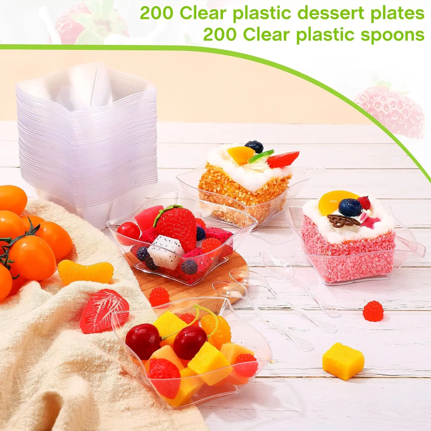 بسته 200 عددی ظروف دسر پلاستیکی شفاف 5 اونسی Suclain، بشقاب و کاسه پیش غذا، ظروف دسر شفاف، مینی لیوان های شفاف، ظروف پیش غذا عروسی به همراه 200 عدد قاشق برای جشن عروسی