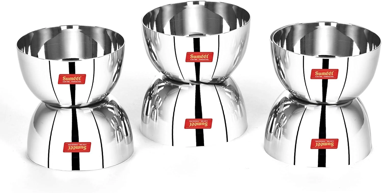 کاسه سیب استیل ضد زنگ ضخیم سومیت با روکش آینه ای - قطر 9.2 سانتی متر، ست 6 عددی، 220 میلی لیتر کاسه سیب استیل ضد زنگ ضخیم سومیت با روکش آینه ای - قطر 9.2 سانتی متر، ست 6 عددی، 220 میلی لیتر