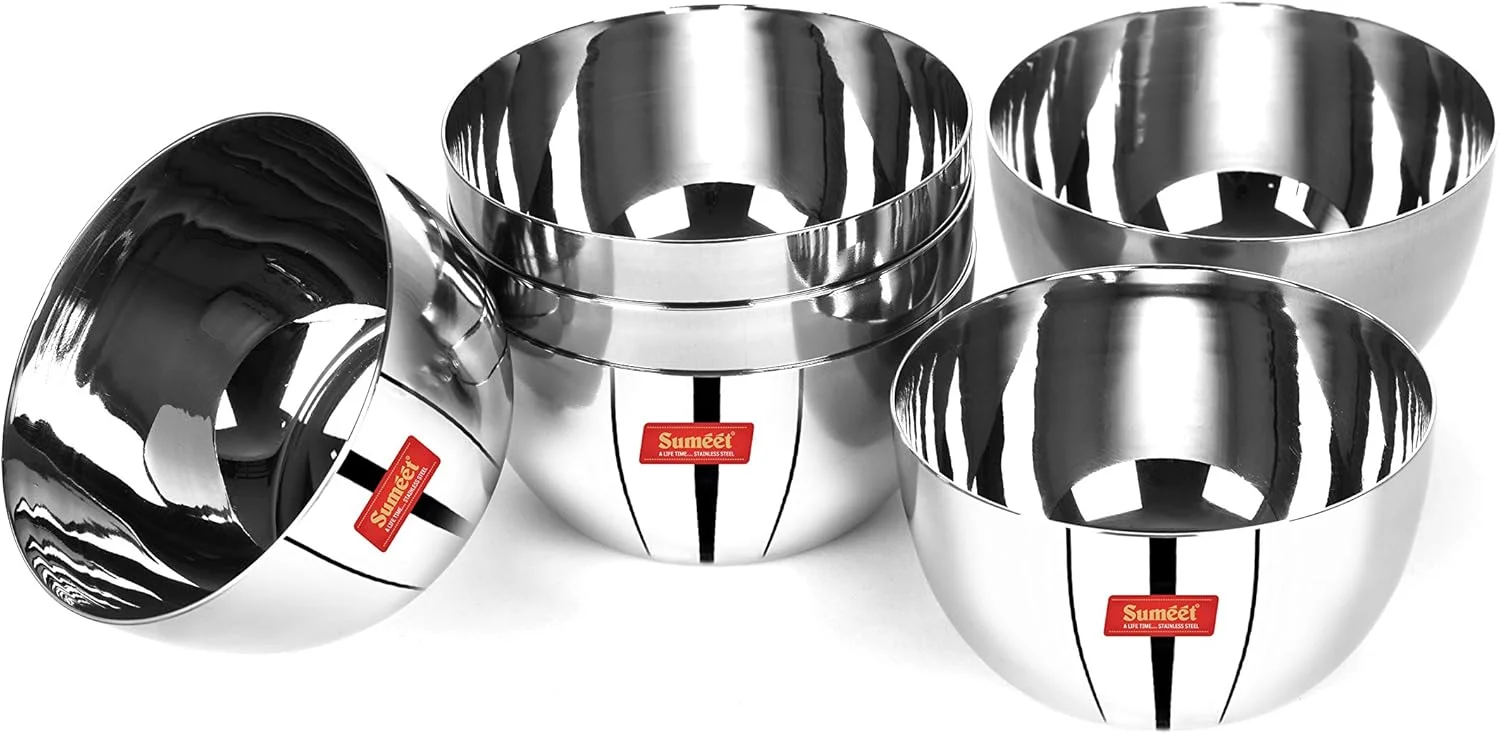 کاسه سیب استیل ضد زنگ ضخیم سومیت با روکش آینه ای - قطر 9.2 سانتی متر، ست 6 عددی، 220 میلی لیتر کاسه سیب استیل ضد زنگ ضخیم سومیت با روکش آینه ای - قطر 9.2 سانتی متر، ست 6 عددی، 220 میلی لیتر