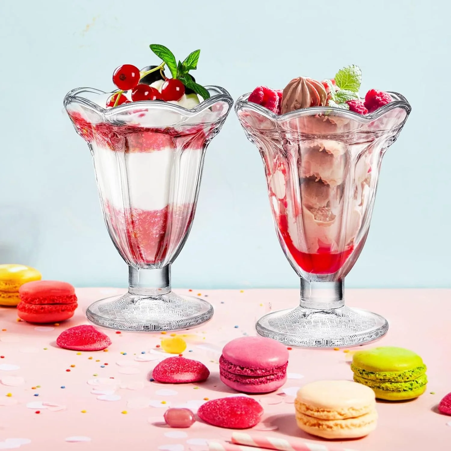 ظروف بستنی خوری شیشه ای پایه دار SYOSI، بسته 6 عددی - کاسه دسر پایه دار 190 میلی لیتری، مناسب بستنی، میلک شیک، شربت، میوه و تنقلات، ظروف شیشه ای زیبا برای مهمانی