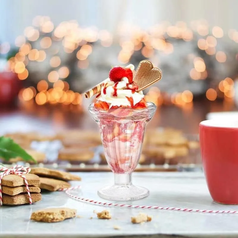 ظروف بستنی خوری شیشه ای پایه دار SYOSI، بسته 6 عددی - کاسه دسر پایه دار 190 میلی لیتری، مناسب بستنی، میلک شیک، شربت، میوه و تنقلات، ظروف شیشه ای زیبا برای مهمانی