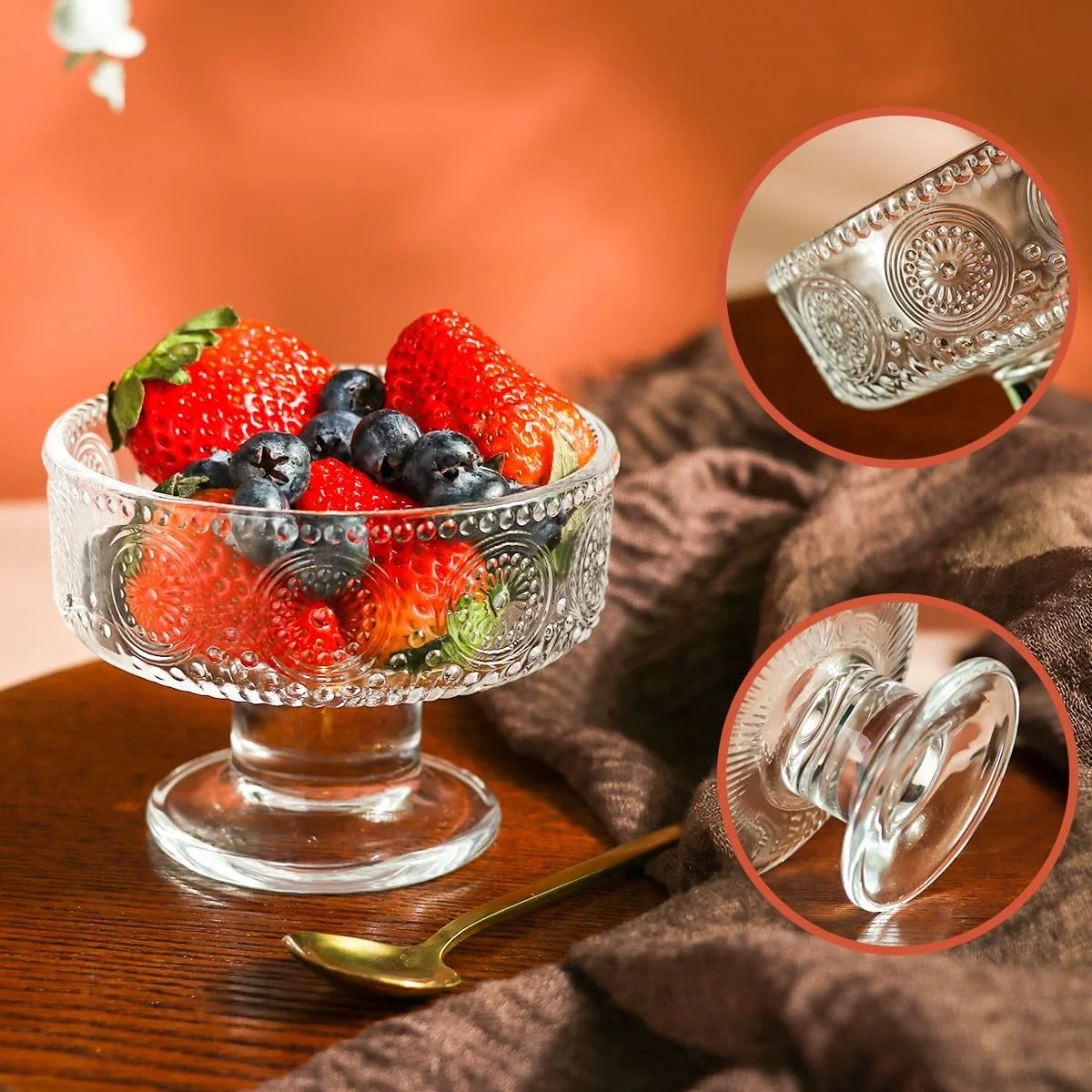 ست 4 تایی کاسه بستنی شیشه ای Swetwiny، فنجان های دسر برجسته شفاف با قاشق طلایی، فنجان های پارفه برای ساندی، بستنی، میوه، کوکتل، فنجان های دسر پایه دار 220 میلی لیتری ست 4 تایی کاسه بستنی شیشه ای Swetwiny، فنجان های دسر برجسته شفاف با قاشق طلایی، فنجان های پارفه برای ساندی، بستنی، میوه، کوکتل، فنجان های دسر پایه دار 220 میلی لیتری