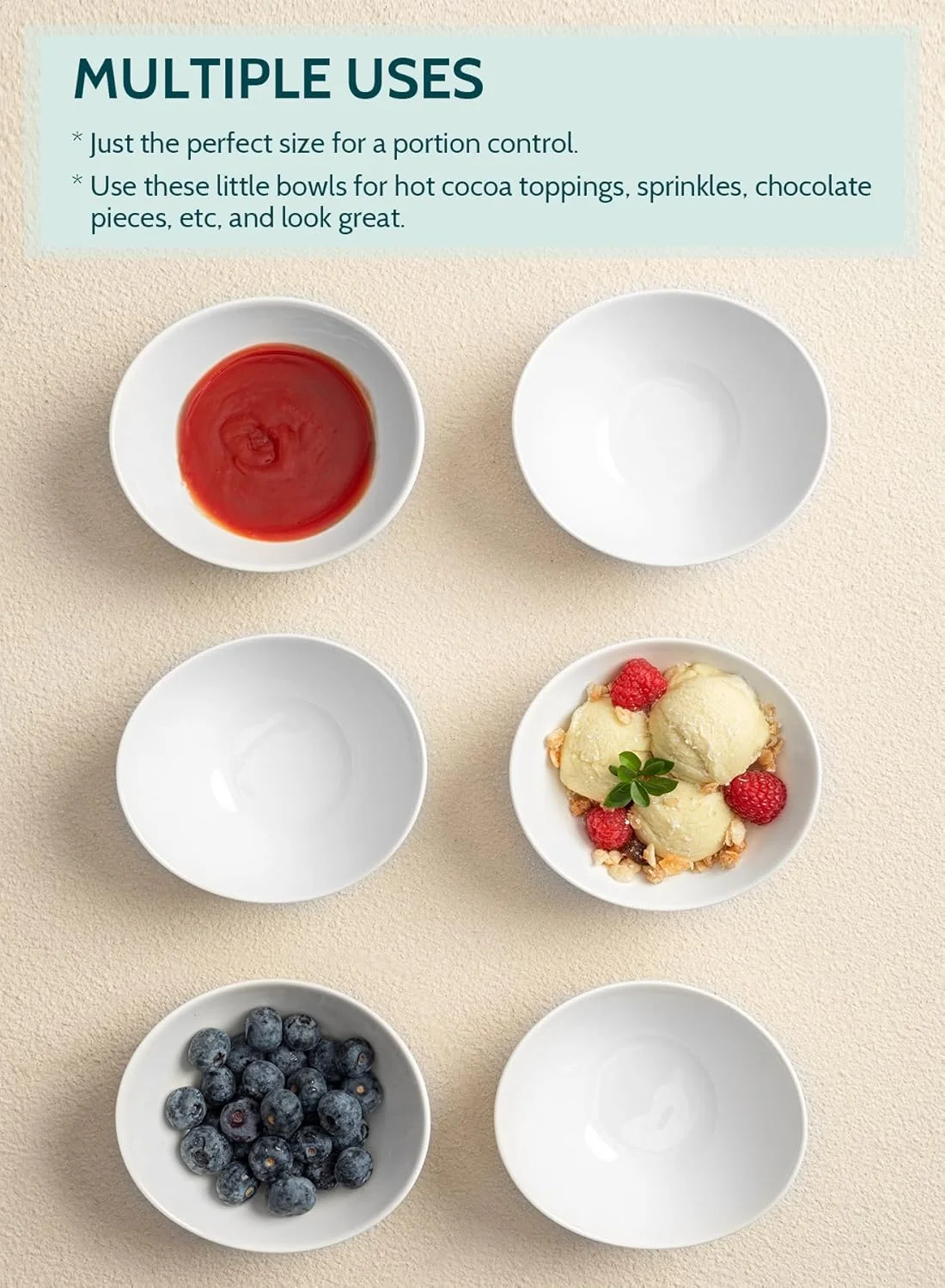 ظروف کوچک چینی Teocera، ست کاسه دسر - 177 میلی لیتر برای بستنی، مخلفات کوچک، ست 6 عددی، سفید ظروف کوچک چینی Teocera، ست کاسه دسر - 177 میلی لیتر برای بستنی، مخلفات کوچک، ست 6 عددی، سفید