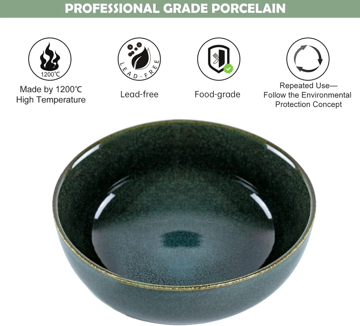 ست کاسه سوپ خوری یونیکاسا، 4 عددی، کاسه های سبز رنگ سرامیکی برای غلات، 16 سانتی متر، ایده آل به عنوان کاسه سوپ، کاسه دسر، کاسه کورن فلکس، سرویس شام برای 4 نفر، قابل شستشو در ماشین ظرفشویی