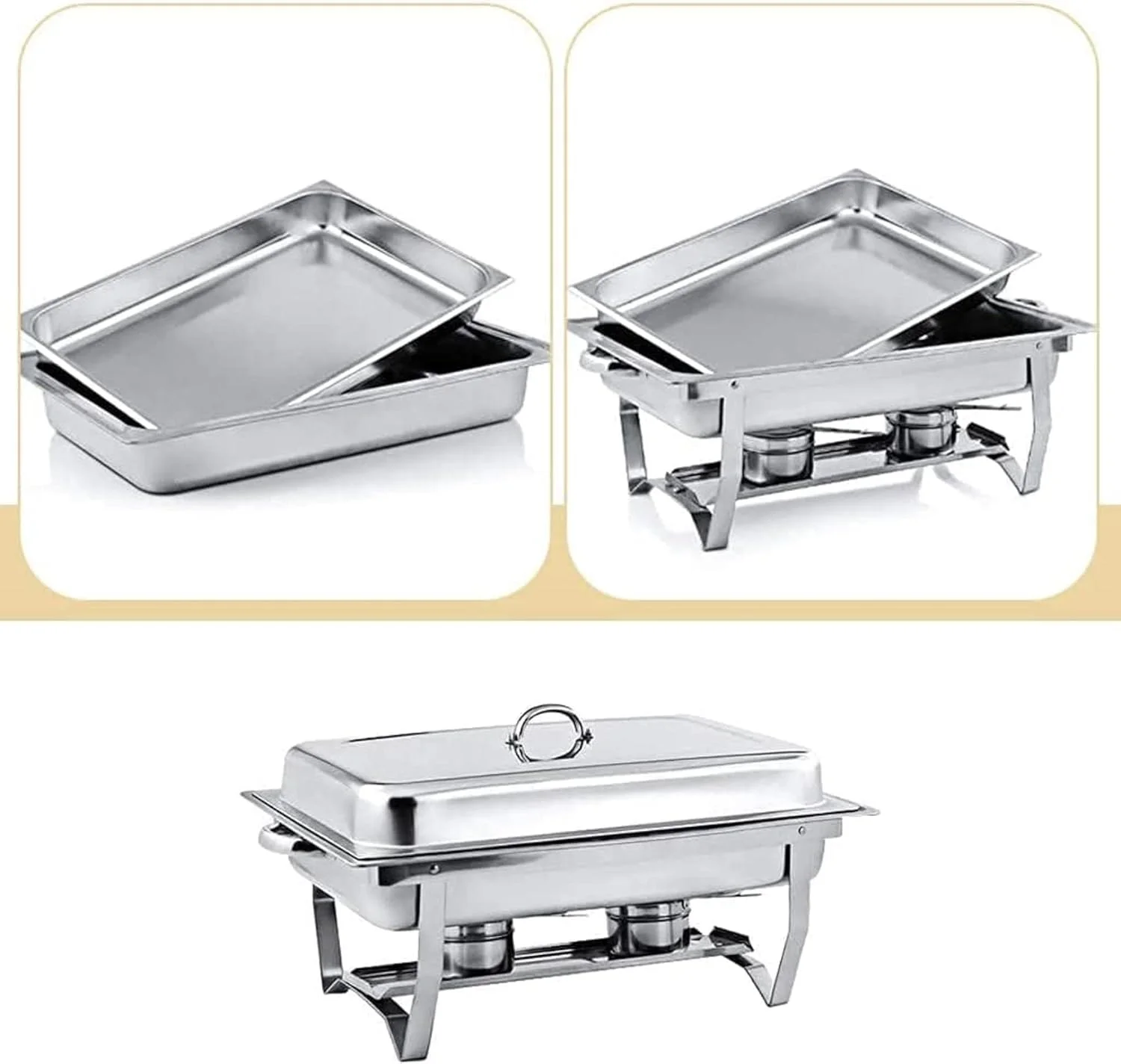 گرمکن غذا UZOURI، ظرف گرمکن استیل ضد زنگ، مجموعه ظروف گرمکن بوفه برای گرم کردن بوفه با قاب تاشو گرمکن غذا UZOURI، ظرف گرمکن استیل ضد زنگ، مجموعه ظروف گرمکن بوفه برای گرم کردن بوفه با قاب تاشو