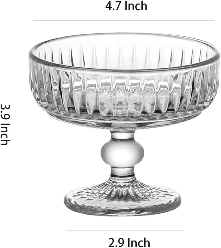 کاسه دسر شیشه ای راه راه برجسته وینتیج WAIT FLY، کاسه پایه دار ترایفل، کاسه بستنی، کاسه سرو - شفاف