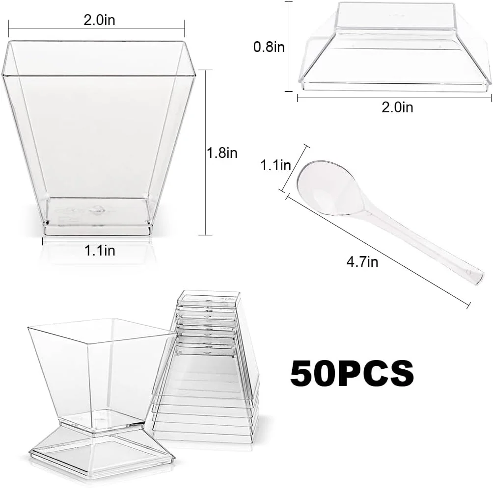 ظروف دسر ویویهو با درب، بسته 50 عددی کاسه دسر 2 اونسی، پلاستیکی، فنجان های دسر قابل استفاده مجدد برای موس پودینگ مهمانی شامل قاشق - مجموعه فنجان های دسر مربعی شفاف ظروف دسر ویویهو با درب، بسته 50 عددی کاسه دسر 2 اونسی، پلاستیکی، فنجان های دسر قابل استفاده مجدد برای موس پودینگ مهمانی شامل قاشق - مجموعه فنجان های دسر مربعی شفاف