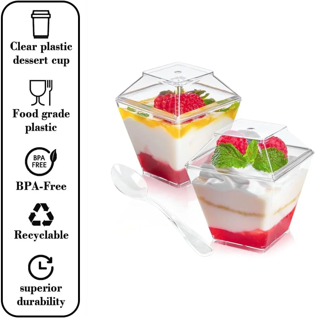ظروف دسر ویویهو با درب، بسته 50 عددی کاسه دسر 2 اونسی، پلاستیکی، فنجان های دسر قابل استفاده مجدد برای موس پودینگ مهمانی شامل قاشق - مجموعه فنجان های دسر مربعی شفاف ظروف دسر ویویهو با درب، بسته 50 عددی کاسه دسر 2 اونسی، پلاستیکی، فنجان های دسر قابل استفاده مجدد برای موس پودینگ مهمانی شامل قاشق - مجموعه فنجان های دسر مربعی شفاف