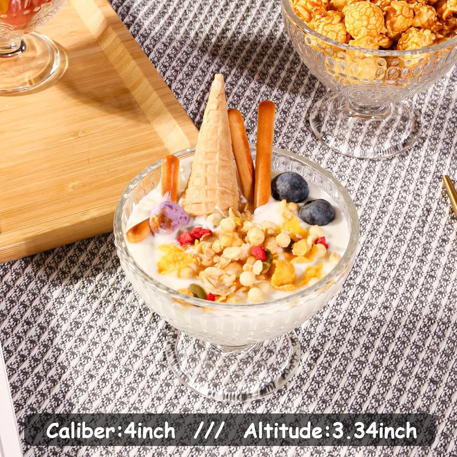 wangsdjy کاسه دسر شیشه ای 220 میلی لیتری - کاسه بستنی با طرح زیبای آفتابگردان - ایده آل برای بستنی، ژله، جو دوسر، ماست و سایر دسرهای فنجانی (4 عدد)