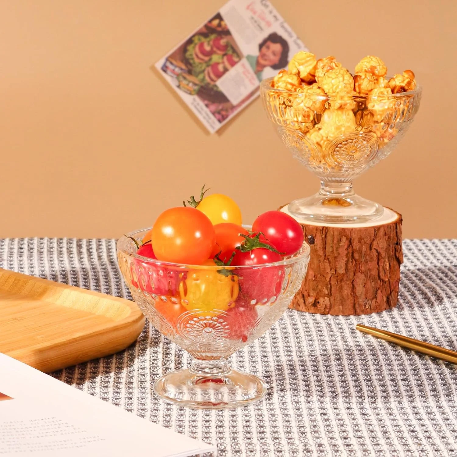 wangsdjy کاسه دسر شیشه ای 220 میلی لیتری - کاسه بستنی با طرح زیبای آفتابگردان - ایده آل برای بستنی، ژله، جو دوسر، ماست و سایر دسرهای فنجانی (8 عدد)