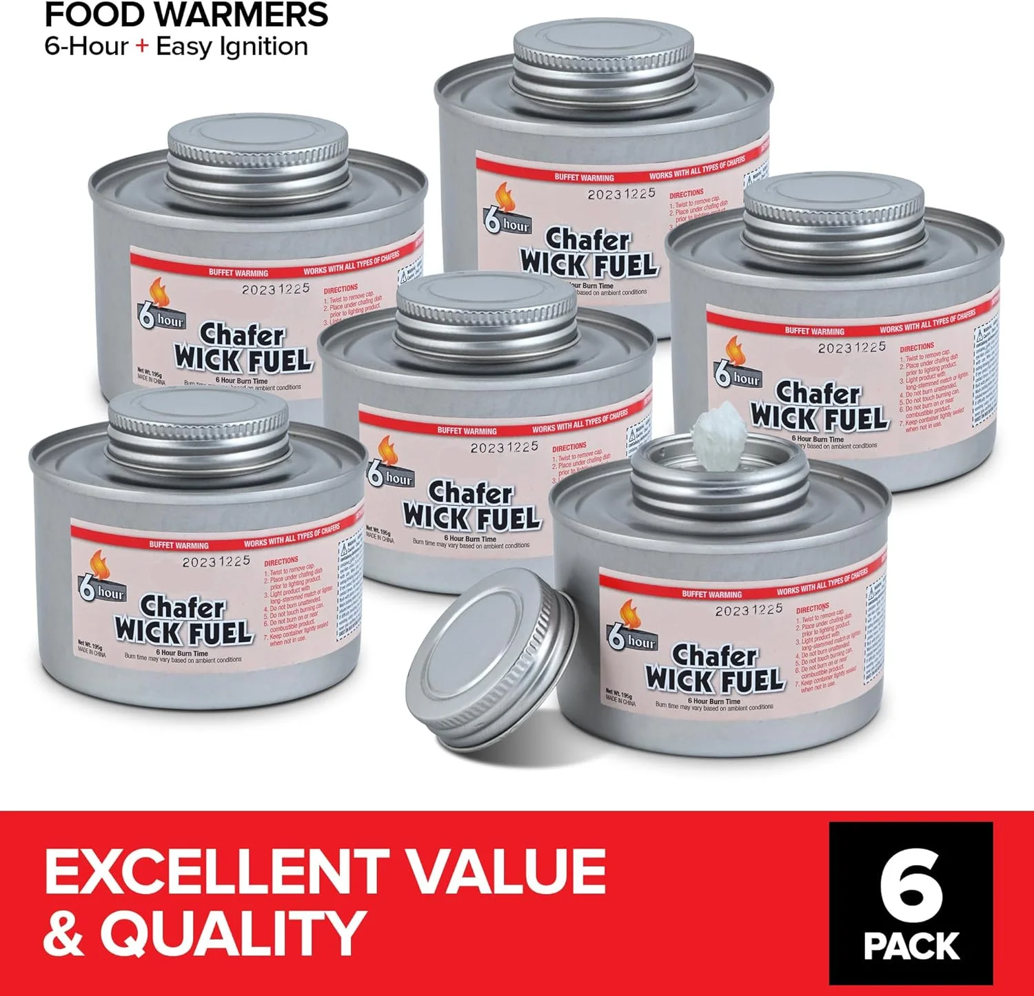 گرم نگهدارنده غذا 6 ساعته برای مهمانی ها (بسته 6 عددی)، قوطی های سوخت گرمایشی با فتیله و درب پیچی ایمنی، گرم نگهدارنده غذا برای بوفه ها، مهمانی ها، عروسی ها، مشعل های با ماندگاری طولانی برای گرم نگهدارنده غذا، بخاری غذا گرم نگهدارنده غذا 6 ساعته برای مهمانی ها (بسته 6 عددی)، قوطی های سوخت گرمایشی با فتیله و درب پیچی ایمنی، گرم نگهدارنده غذا برای بوفه ها، مهمانی ها، عروسی ها، مشعل های با ماندگاری طولانی برای گرم نگهدارنده غذا، بخاری غذا