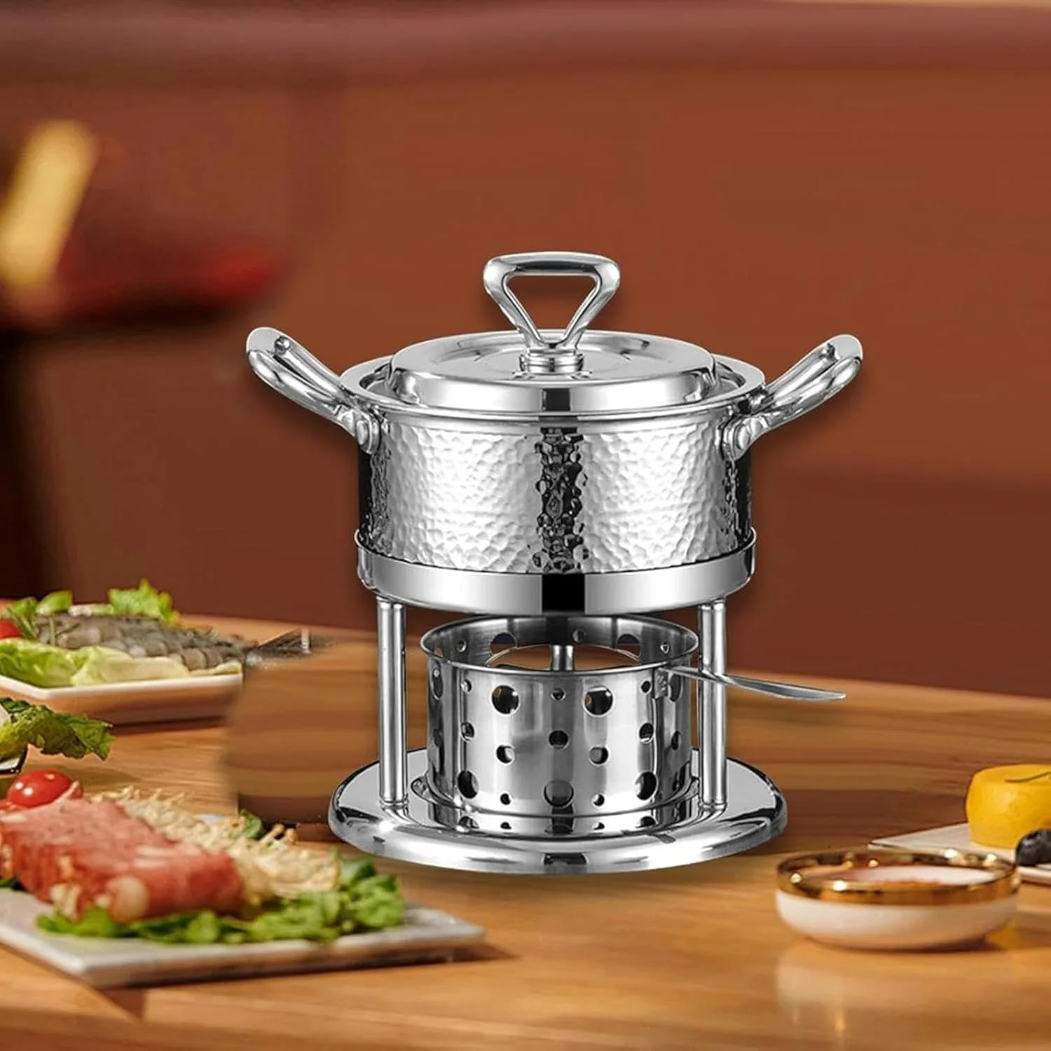 Shabu hot pot Food Warmers Buffet Stainless Steel Chafing Dishes hotpot single Mini cooking pot Cookware for Dormitory Trips(B) Shabu hot pot Food Warmers Buffet Stainless Steel Chafing Dishes hotpot single Mini cooking pot Cookware for Dormitory Trips(B)