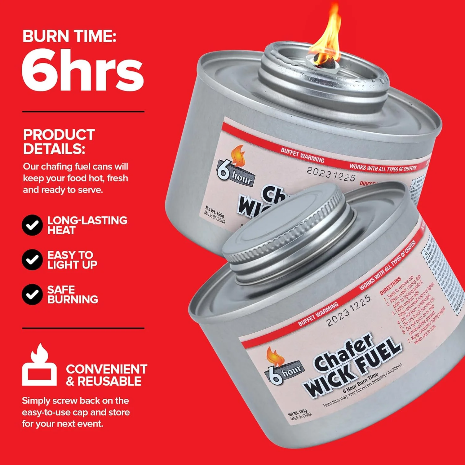 گرم نگهدارنده غذا 6 ساعته برای مهمانی ها (بسته 6 عددی)، قوطی های سوخت گرمایشی با فتیله و درب پیچی ایمنی، گرم نگهدارنده غذا برای بوفه ها، مهمانی ها، عروسی ها، مشعل های با ماندگاری طولانی برای گرم نگهدارنده غذا، بخاری غذا گرم نگهدارنده غذا 6 ساعته برای مهمانی ها (بسته 6 عددی)، قوطی های سوخت گرمایشی با فتیله و درب پیچی ایمنی، گرم نگهدارنده غذا برای بوفه ها، مهمانی ها، عروسی ها، مشعل های با ماندگاری طولانی برای گرم نگهدارنده غذا، بخاری غذا