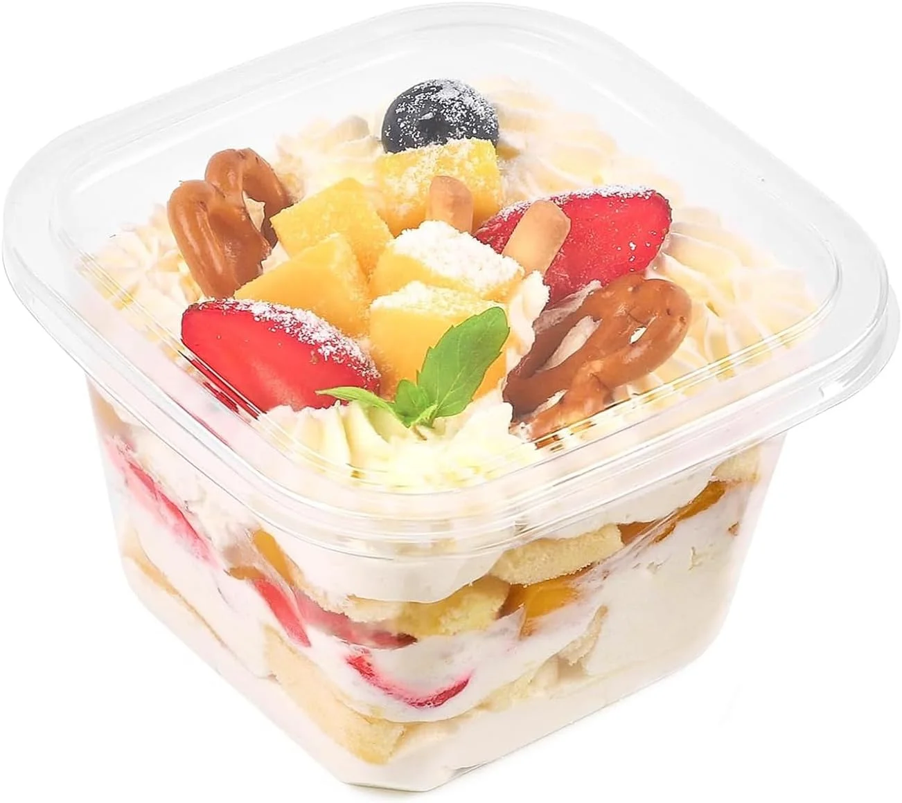 ظروف دسر پلاستیکی Wubushan با درب 360 میلی لیتر، بسته 50 عددی ظروف دسر پلاستیکی مربعی، کاسه های دسر قابل استفاده مجدد، فنجان های پیش غذا برای دسرهای تیرامیسو پودینگ موس