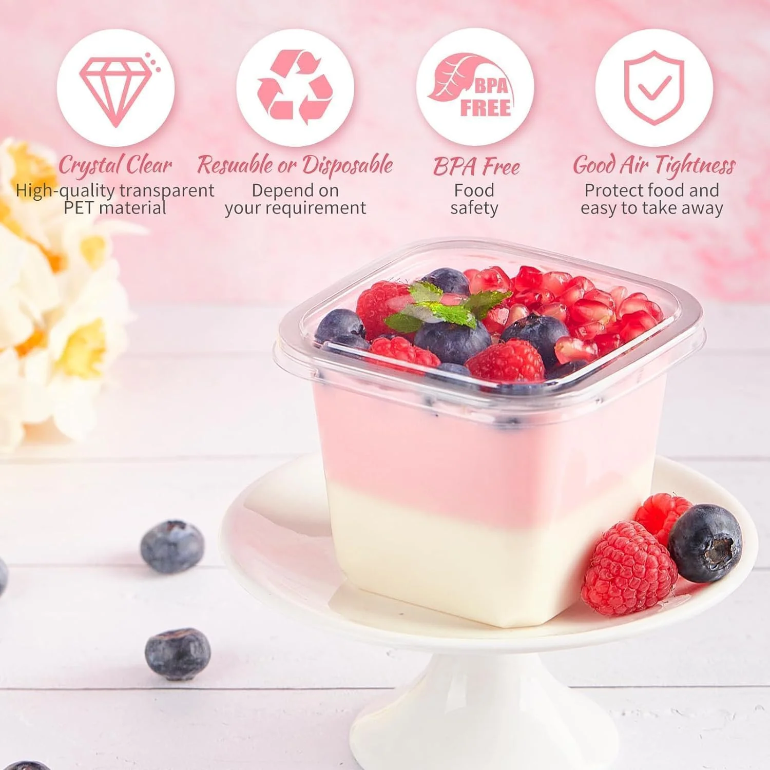 ظروف دسر پلاستیکی Wubushan با درب 360 میلی لیتر، بسته 50 عددی ظروف دسر پلاستیکی مربعی، کاسه های دسر قابل استفاده مجدد، فنجان های پیش غذا برای دسرهای تیرامیسو پودینگ موس ظروف دسر پلاستیکی Wubushan با درب 360 میلی لیتر، بسته 50 عددی ظروف دسر پلاستیکی مربعی، کاسه های دسر قابل استفاده مجدد، فنجان های پیش غذا برای دسرهای تیرامیسو پودینگ موس