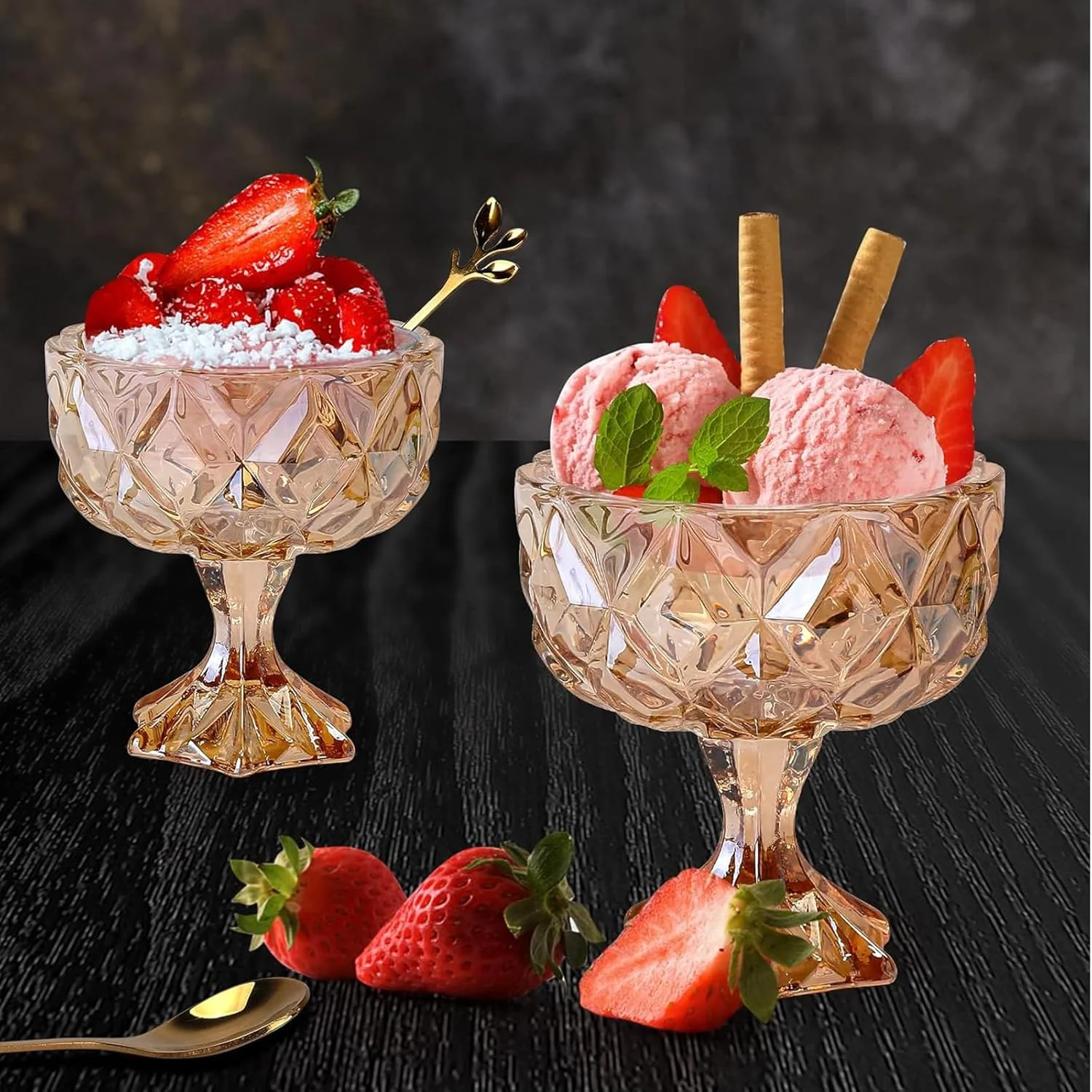 ظروف دسر شیشه ای یامی سم، لیوان های دسر پایه دار بستنی 280 میلی لیتری، لیوان های دسر شیشه ای برای ترافل، پارفه، بستنی خوری و آجیل خوری، ست 2 عددی، ظروف دسر شیشه ای با قاشق ظروف دسر شیشه ای یامی سم، لیوان های دسر پایه دار بستنی 280 میلی لیتری، لیوان های دسر شیشه ای برای ترافل، پارفه، بستنی خوری و آجیل خوری، ست 2 عددی، ظروف دسر شیشه ای با قاشق