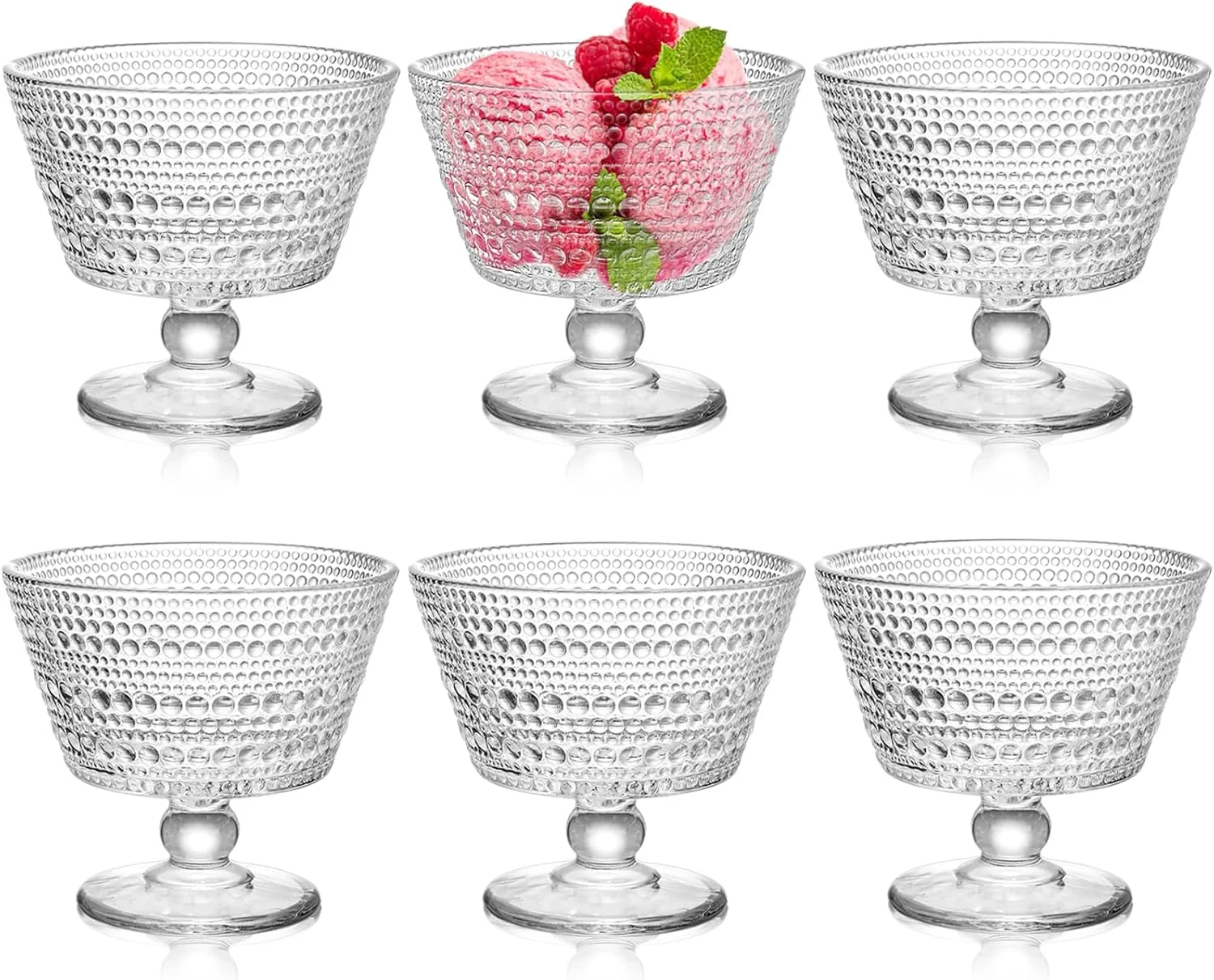 مجموعه 6 عددی کاسه بستنی شیشه ای ZOOFOX، فنجان های پارفه میوه پایه دار 350 میلی لیتری، کاسه های دسر شیشه ای طرح دار برای بستنی، اسموتی، میوه، سالاد، ماست، کوکتل، میان وعده