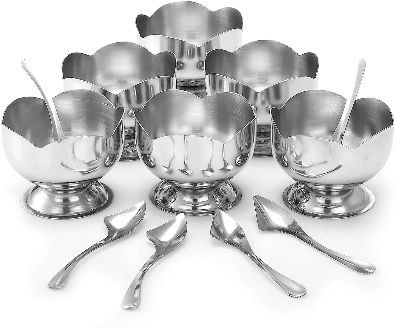 ZORROW MART Stainless Steel Dessert Bowl,Icecream Cup,Serving Soup Bowl, with Spoon (6 Bowl Set)
