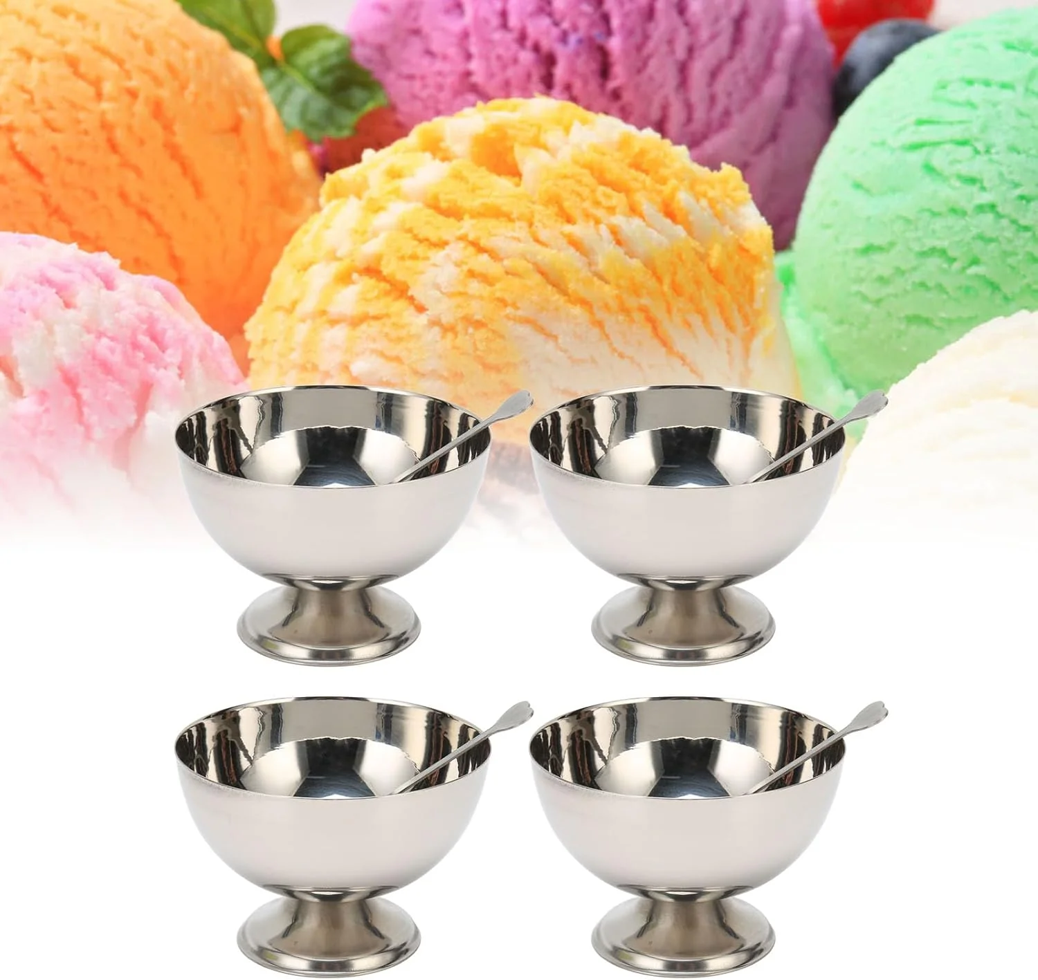 ست کاسه بستنی زودو، 4 عدد کاسه بستنی پایه دار استیل ضد زنگ، ست فنجان دسر قابل استفاده مجدد، فنجان ماست گرد پایه کوتاه با 4 چنگال برای بستنی، ساندی، میوه، میان وعده، سالاد، کوکتل ست کاسه بستنی زودو، 4 عدد کاسه بستنی پایه دار استیل ضد زنگ، ست فنجان دسر قابل استفاده مجدد، فنجان ماست گرد پایه کوتاه با 4 چنگال برای بستنی، ساندی، میوه، میان وعده، سالاد، کوکتل