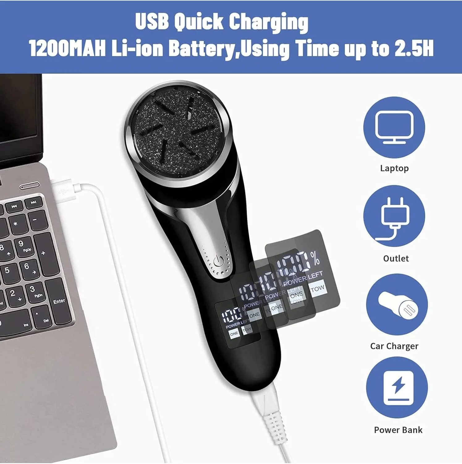 سوهان برقی پا NOOFIE با صفحه نمایش دیجیتال LCD قابل حمل، ابزار مراقبت از پا با مکش USB به همراه 3 سری غلتکی و 2 سرعت، سفید (سفید) سوهان برقی پا NOOFIE با صفحه نمایش دیجیتال LCD قابل حمل، ابزار مراقبت از پا با مکش USB به همراه 3 سری غلتکی و 2 سرعت، سفید (سفید)