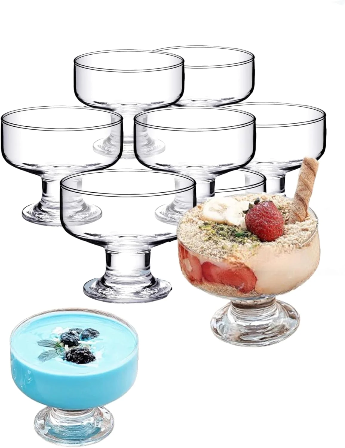 ست 6 عددی جام دسر شیشه ای Sweet Seven - کاسه های پایه دار 265 میلی لیتری بدون سرب برای ترایفل، پارفه، بستنی، آجیل و موارد دیگر