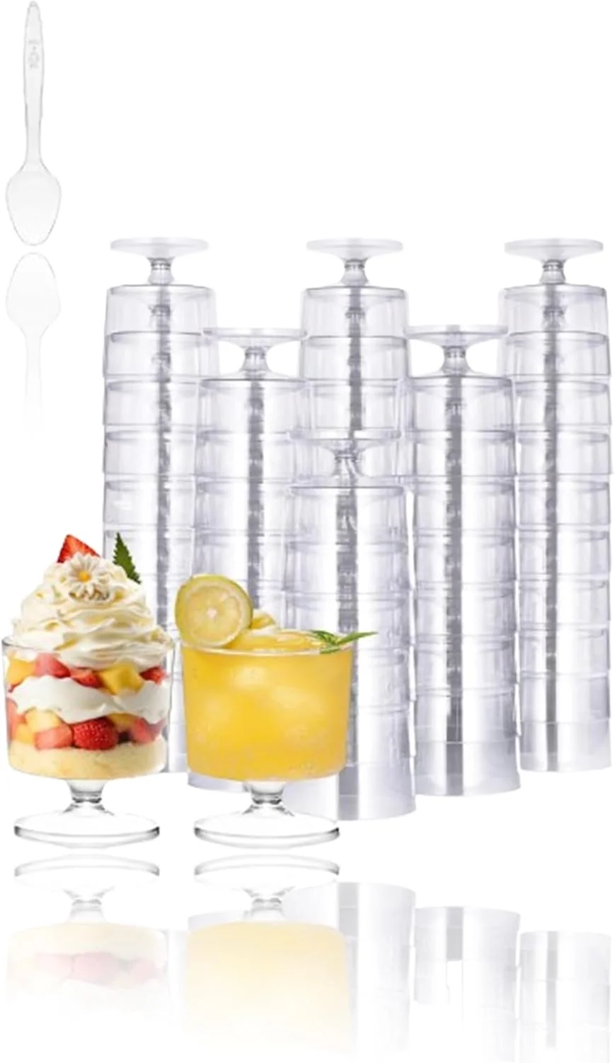 ظروف دسر مینی 50 عددی Sweet seven با قاشق - جام های پلاستیکی شیک برای پیش غذا، موس، دسر - لیوان های پذیرایی مهمانی