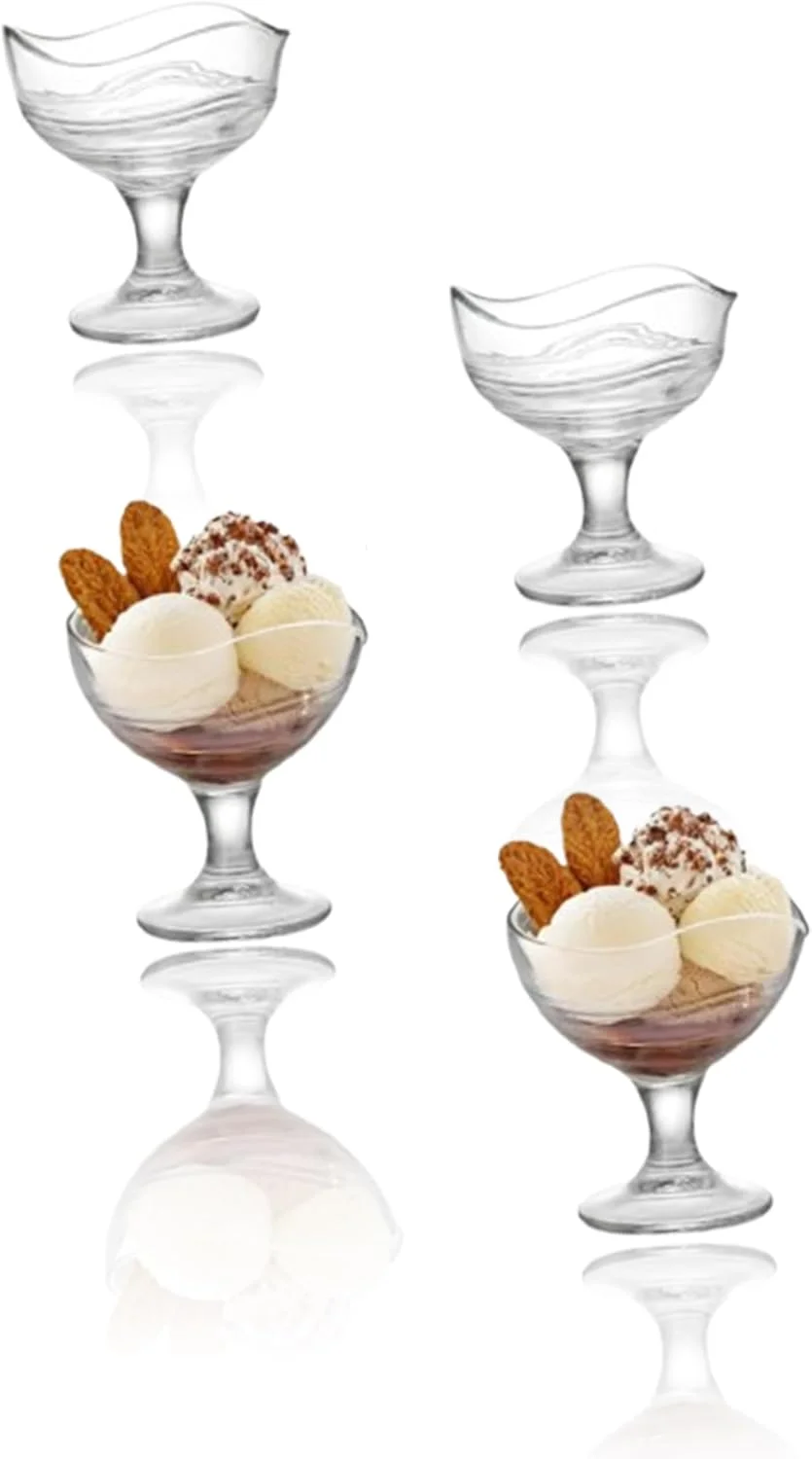 ظرف دسر پایه دار شیشه ای Sweet Seven بسته 4 عددی - ظرف بستنی 240 میلی لیتری برای بستنی، سالاد، ترایفل، ظرف میوه پارفه شفاف و مقاوم