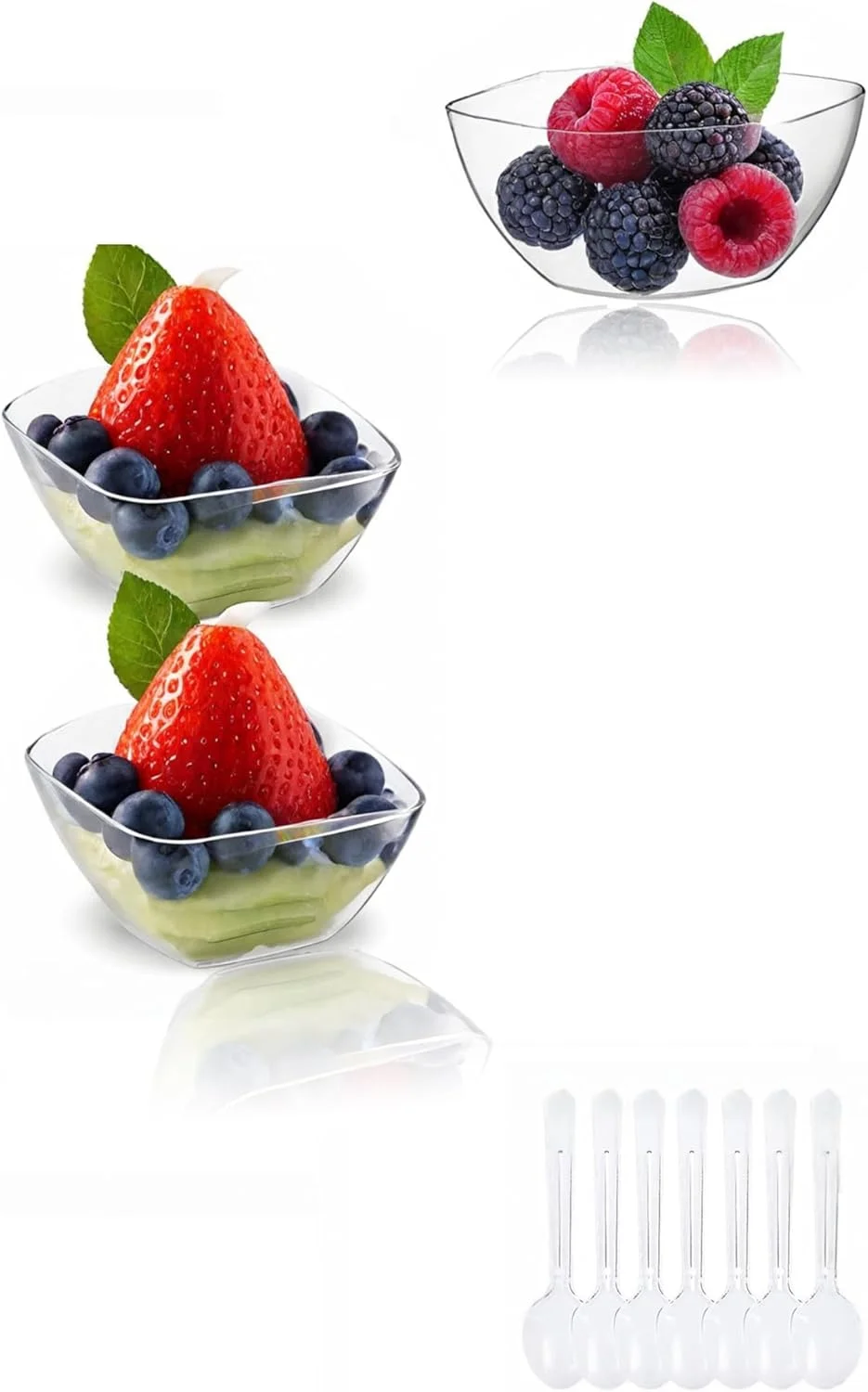 ظروف دسر مینیاتوری 100 عددی Sweet Seven همراه با قاشق - کاسه های شفاف یکبار مصرف 2 اونسی برای دسرهای شیک، ایده آل برای مهمانی ها و مناسبت های خاص