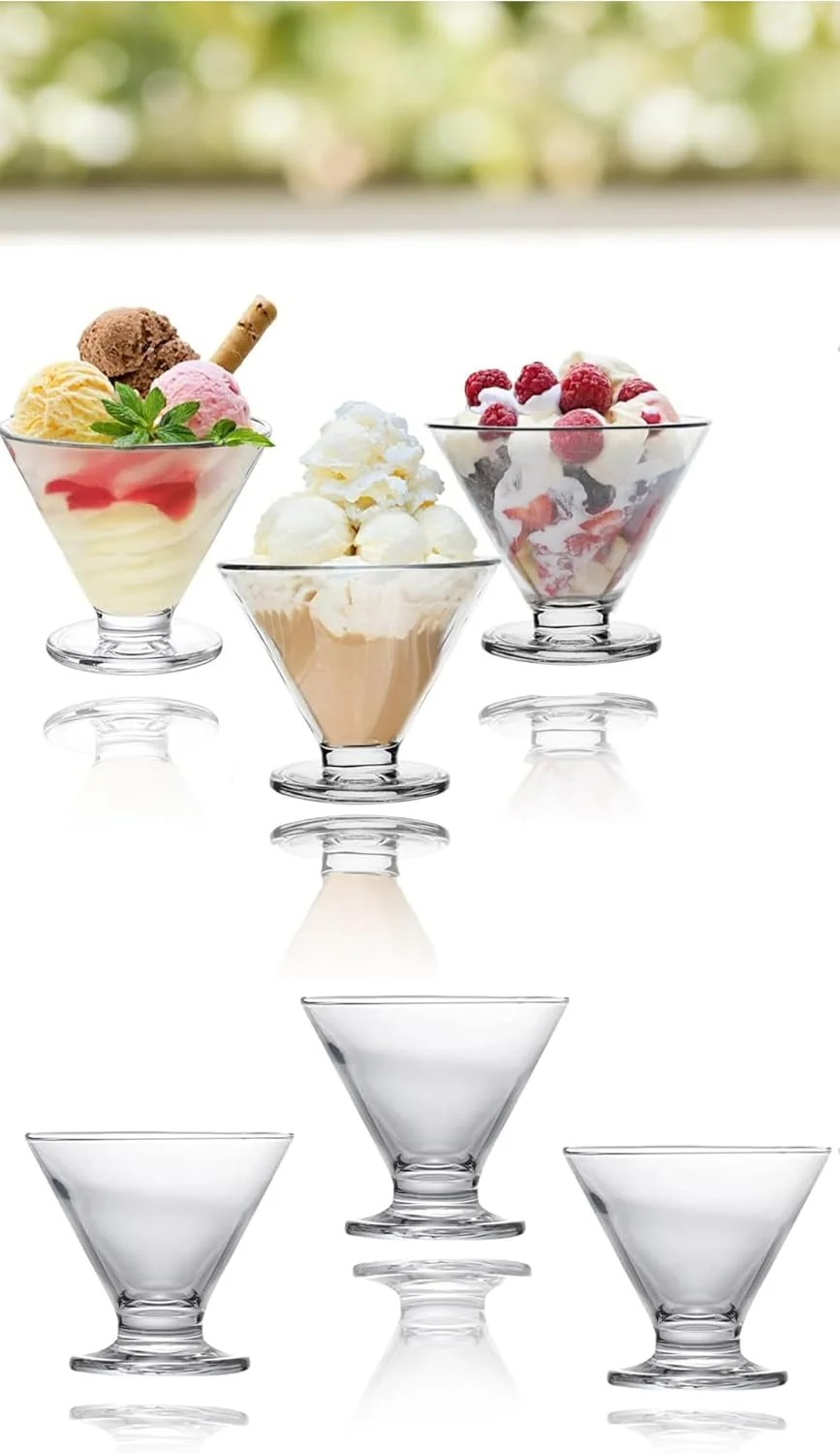ظروف دسر شیشه ای شفاف سوییت سون - ست 6 عددی | فنجان های بستنی شیک 177 میلی لیتری برای بستنی، میان وعده، غلات، میوه و پودینگ