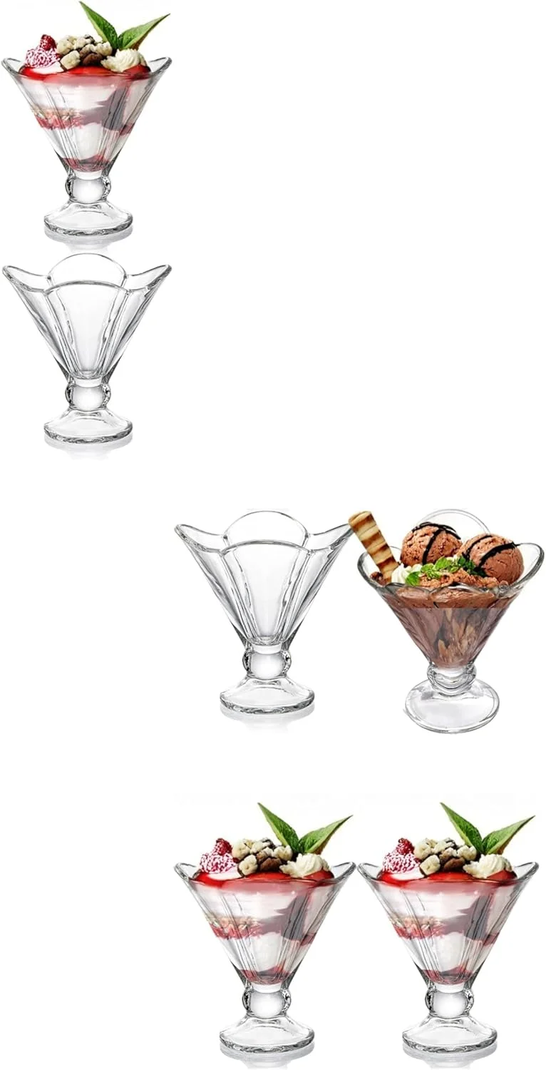 ظروف بستنی خوری شیشه ای Sweet seven - بسته 6 عددی، 192 میلی لیتر، فنجان های دسر پایه دار برای میلک شیک، پارفه، پودینگ و میوه - لیوان های بستنی خوری شبدری شکل شفاف