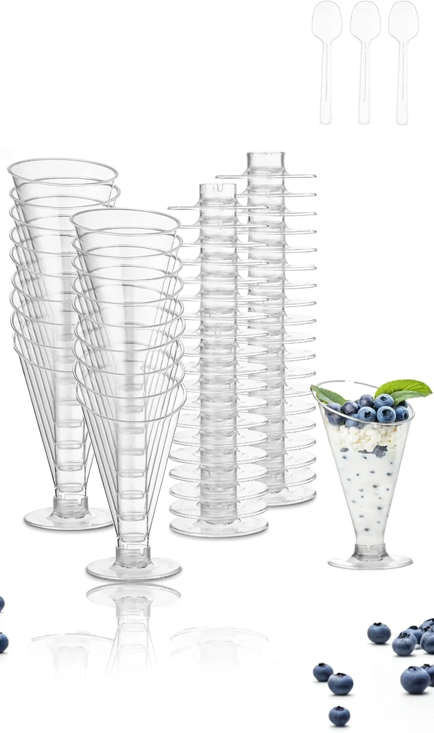 شیرین سون بسته 40 عددی فنجان و قاشق دسر شفاف - پلاستیکی 4 اونس برای دورهمی های خانگی، رویدادها، مهمانی ها، عروسی ها