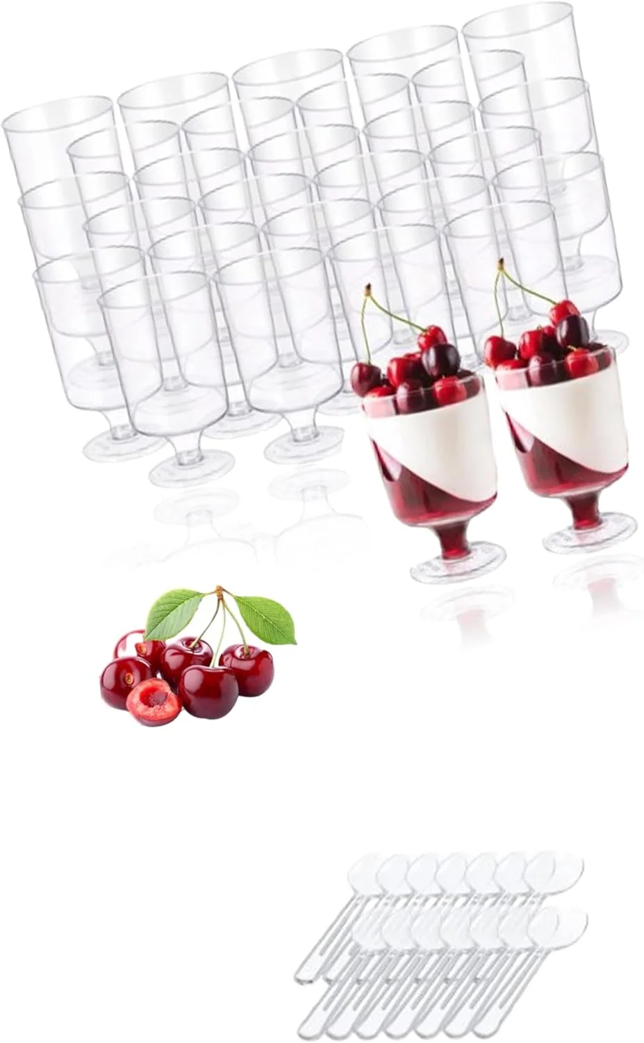 ست 50 عددی مینی فنجان دسر Sweet seven - فنجان های دسر گرد پلاستیکی قابل استفاده مجدد با قاشق - ایده آل برای دسرها، چیزکیک، ژله و موارد دیگر