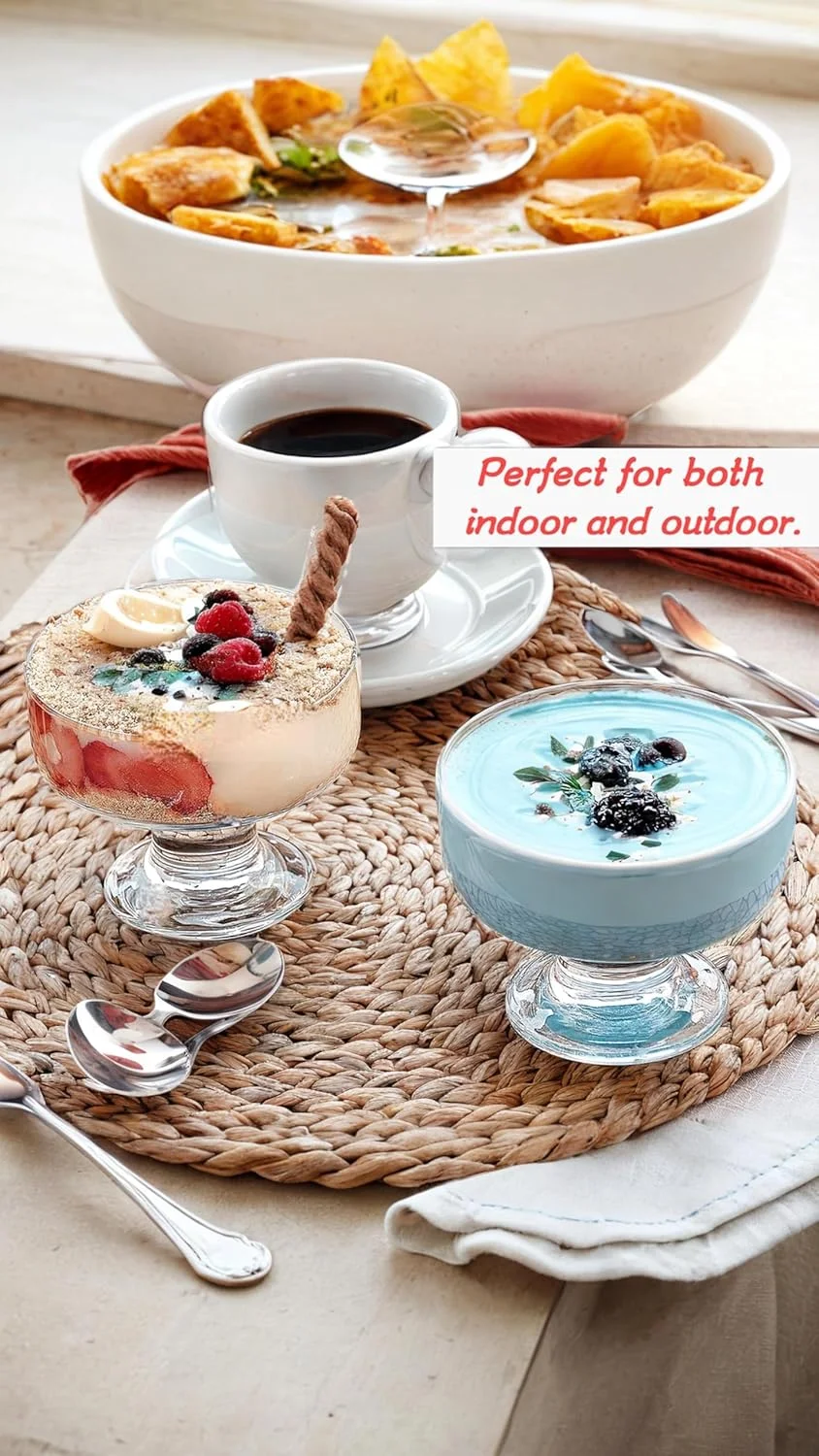 ست 6 عددی جام دسر شیشه ای Sweet Seven - کاسه های پایه دار 265 میلی لیتری بدون سرب برای ترایفل، پارفه، بستنی، آجیل و موارد دیگر ست 6 عددی جام دسر شیشه ای Sweet Seven - کاسه های پایه دار 265 میلی لیتری بدون سرب برای ترایفل، پارفه، بستنی، آجیل و موارد دیگر