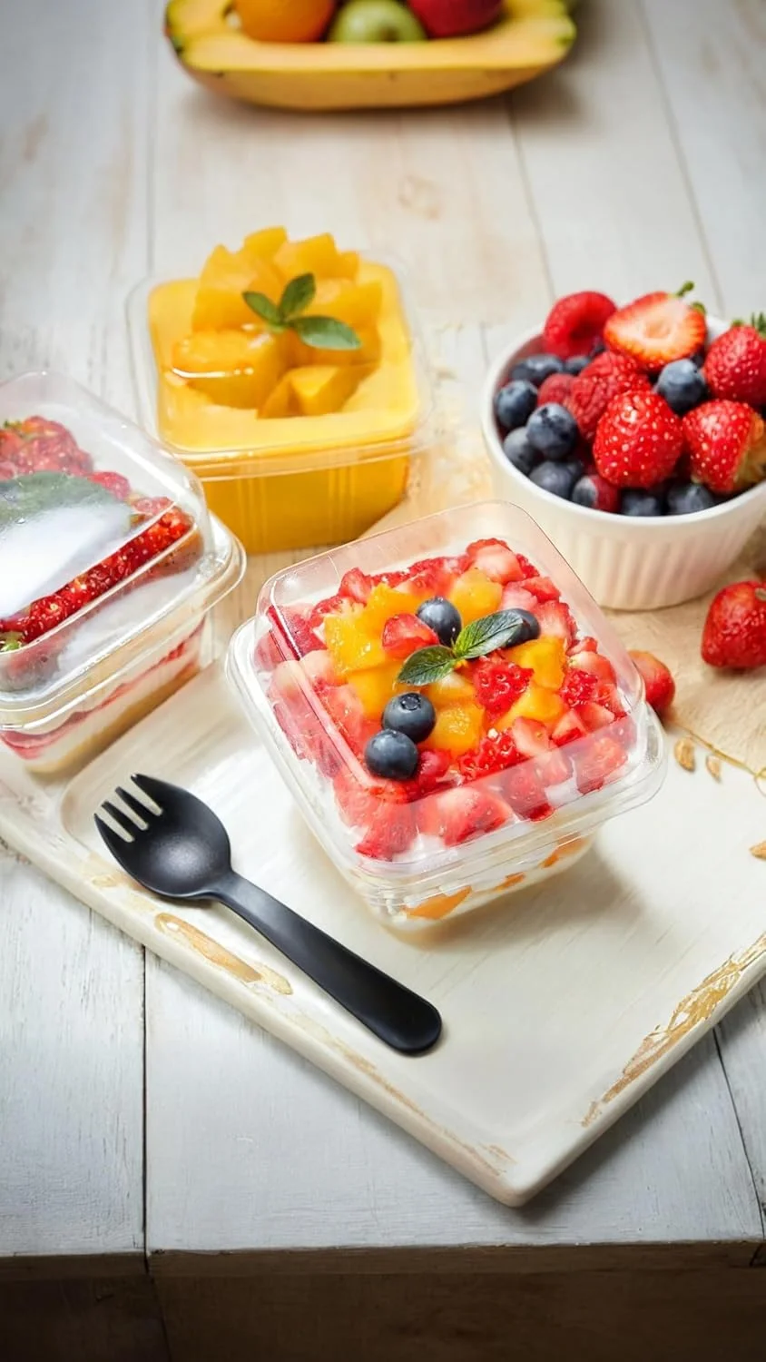 ظروف دسر پلاستیکی شفاف 100 عددی Sweet seven با حجم 8 اونس به همراه درب و قاشق - ظروف دسر بیرون بر برای ماست میوه ای، پودینگ میوه، موس و شورت کیک ظروف دسر پلاستیکی شفاف 100 عددی Sweet seven با حجم 8 اونس به همراه درب و قاشق - ظروف دسر بیرون بر برای ماست میوه ای، پودینگ میوه، موس و شورت کیک