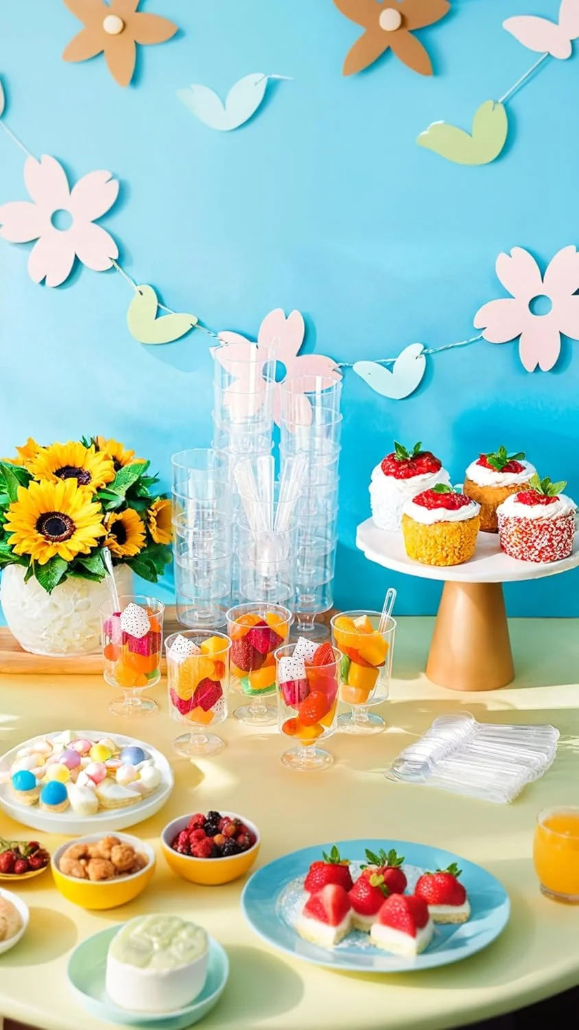 ست 50 عددی مینی فنجان دسر Sweet seven - فنجان های دسر گرد پلاستیکی قابل استفاده مجدد با قاشق - ایده آل برای دسرها، چیزکیک، ژله و موارد دیگر ست 50 عددی مینی فنجان دسر Sweet seven - فنجان های دسر گرد پلاستیکی قابل استفاده مجدد با قاشق - ایده آل برای دسرها، چیزکیک، ژله و موارد دیگر