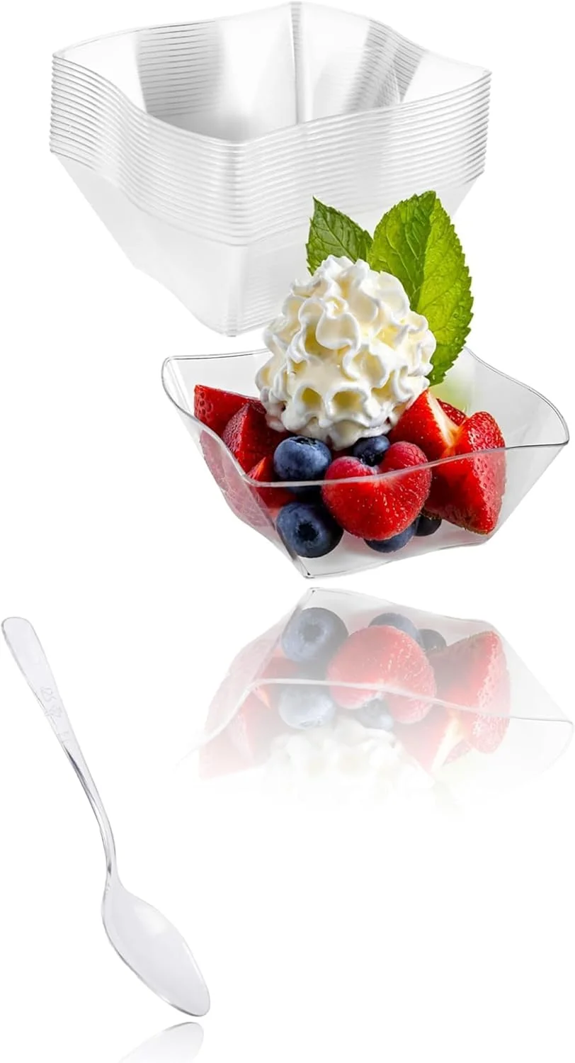 ظروف دسر مینی 50 عددی Sweet Seven با قاشق - ست پذیرایی مهمانی شفاف و قابل استفاده مجدد برای پیش غذا و اردور