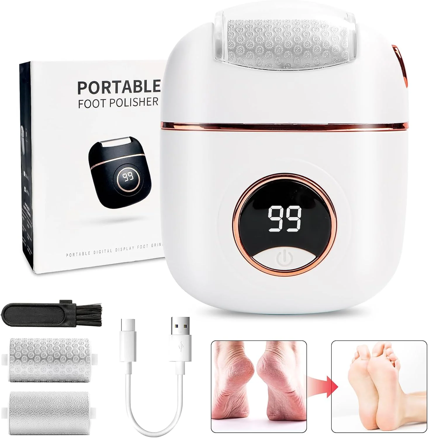 سوهان برقی پا، دستگاه مراقبت از پا با 2 غلتک تعویضی، سوهان پا برای پاشنه های ترک خورده، از بین بردن پینه های مرده سوهان برقی پا، دستگاه مراقبت از پا با 2 غلتک تعویضی، سوهان پا برای پاشنه های ترک خورده، از بین بردن پینه های مرده