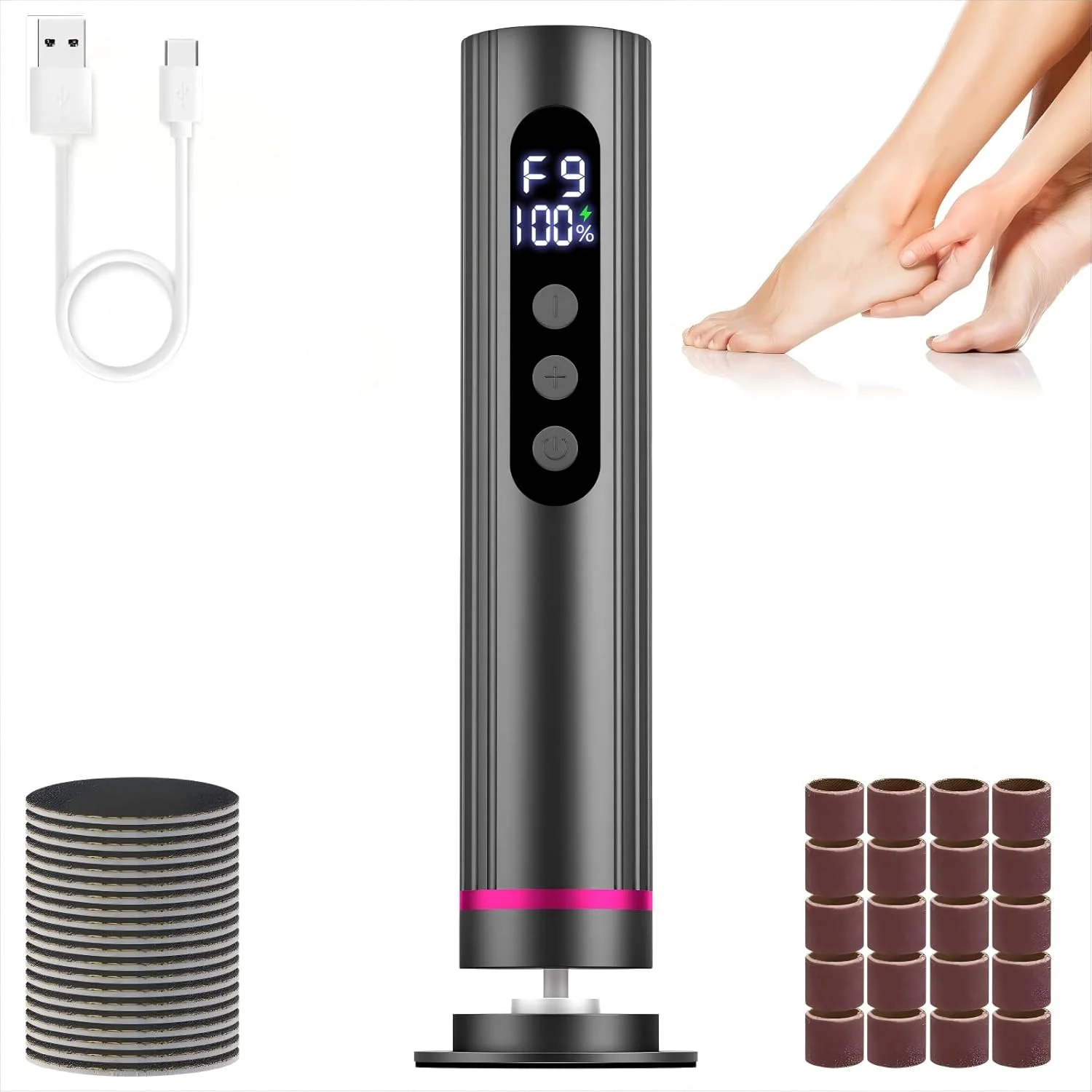 سوهان پا و دریل ناخن 2 در 1، از بین برنده پینه برقی قابل شارژ پا با 9 تنظیمات قابل تنظیم، صفحه نمایش دیجیتال، از بین برنده پینه برقی برای پا، اسکرابر پا برای زنان و مردان (مشکی) سوهان پا و دریل ناخن 2 در 1، از بین برنده پینه برقی قابل شارژ پا با 9 تنظیمات قابل تنظیم، صفحه نمایش دیجیتال، از بین برنده پینه برقی برای پا، اسکرابر پا برای زنان و مردان (مشکی)