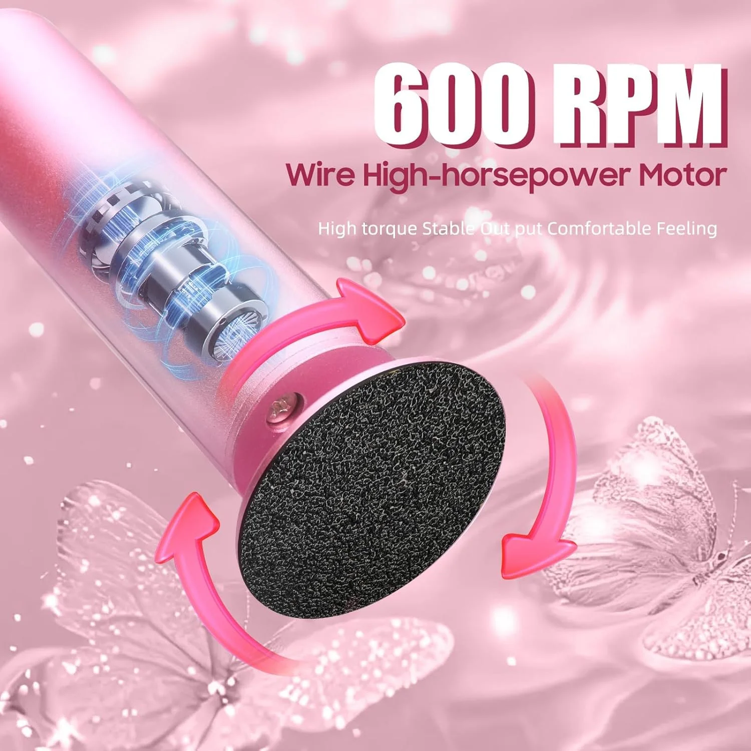 سوهان برقی پینه پا PINKE، ابزار حرفه ای پدیکور برقی با کنترل سرعت و 60 عدد دیسک سمباده ای جایگزین برای پینه، پوست خشک و ترک خورده