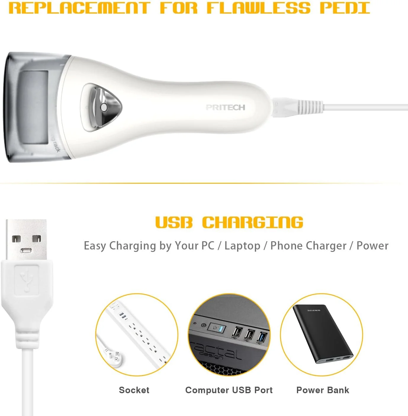 کابل شارژ جایگزین Pinkind مدل Bcm-1138 مناسب دستگاه الکتریکی از بین برنده پینه پا، آداپتور برق پدیکور، کابل USB برای دستگاه الکتریکی از بین برنده پینه پا (2 عدد)