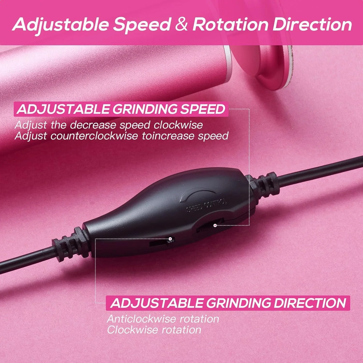 سوهان برقی پینه پا PINKE، ابزار حرفه ای پدیکور برقی با کنترل سرعت و 60 عدد دیسک سمباده ای جایگزین برای پینه، پوست خشک و ترک خورده