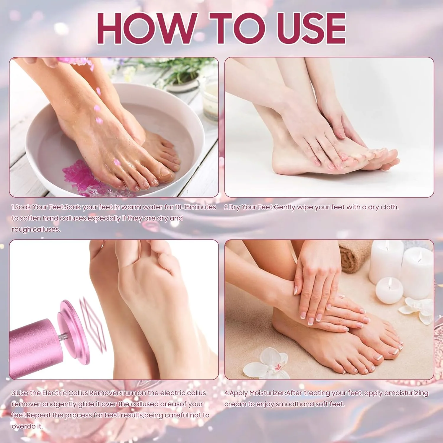 سوهان برقی پینه پا PINKE، ابزار حرفه ای پدیکور برقی با کنترل سرعت و 60 عدد دیسک سمباده ای جایگزین برای پینه، پوست خشک و ترک خورده