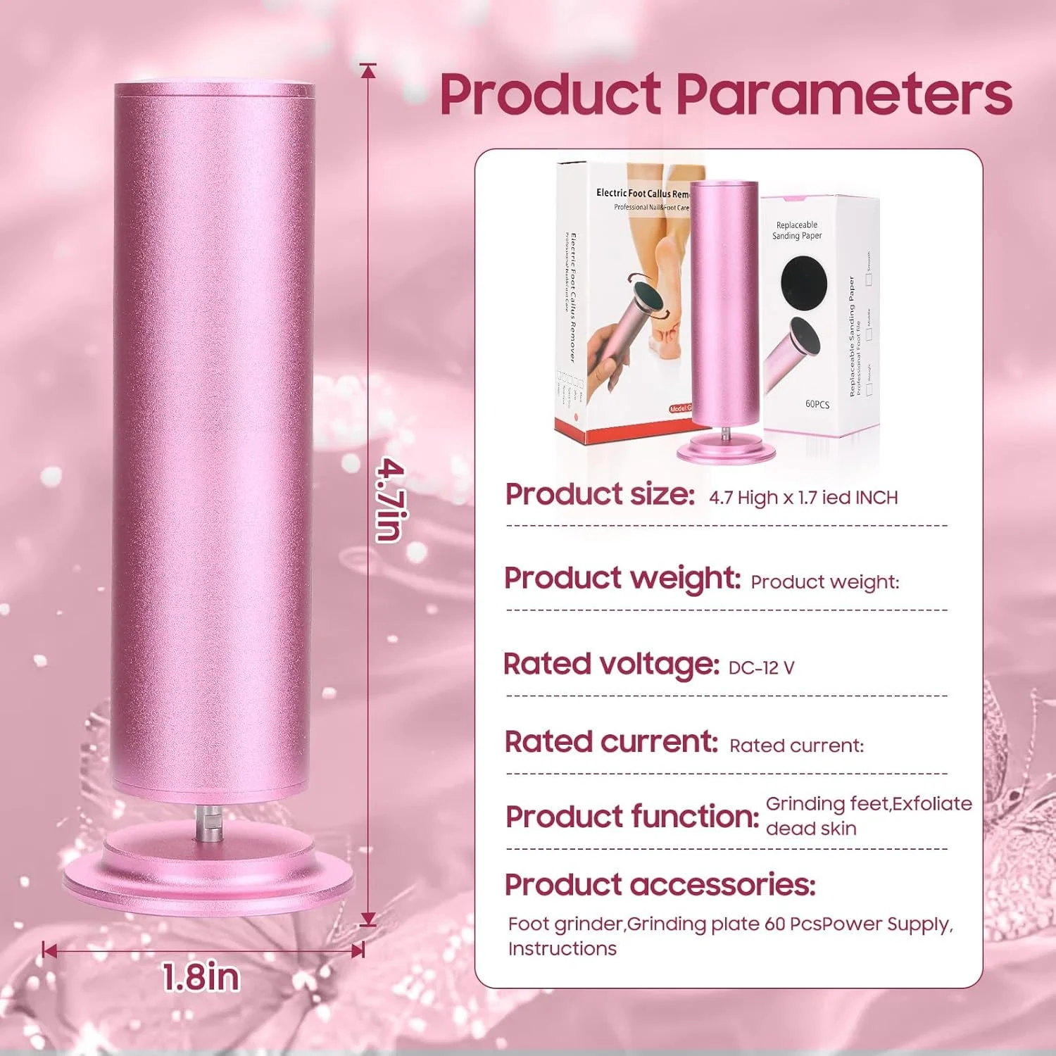 سوهان برقی پینه پا PINKE، ابزار حرفه ای پدیکور برقی با کنترل سرعت و 60 عدد دیسک سمباده ای جایگزین برای پینه، پوست خشک و ترک خورده