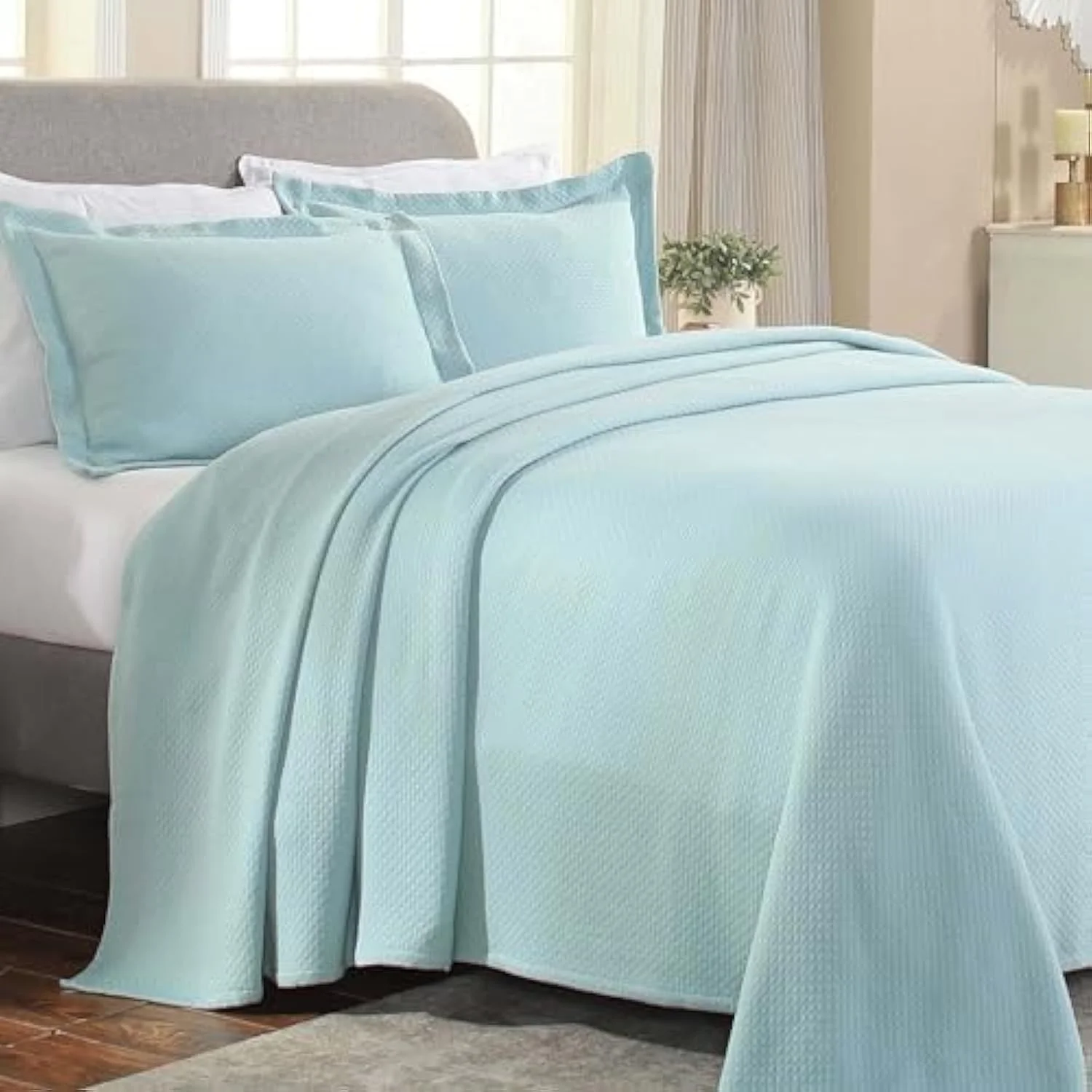 ست روتختی سه تکه پنبه ای یک نفره سوپریور، دکور تخت خواب منزل، روتختی تزئینی، 2 روبالشتی، پتوی با وزن متوسط، رو تختی ماتلاس، ملحفه طرح دار لحافی، سایز کامل، آبی