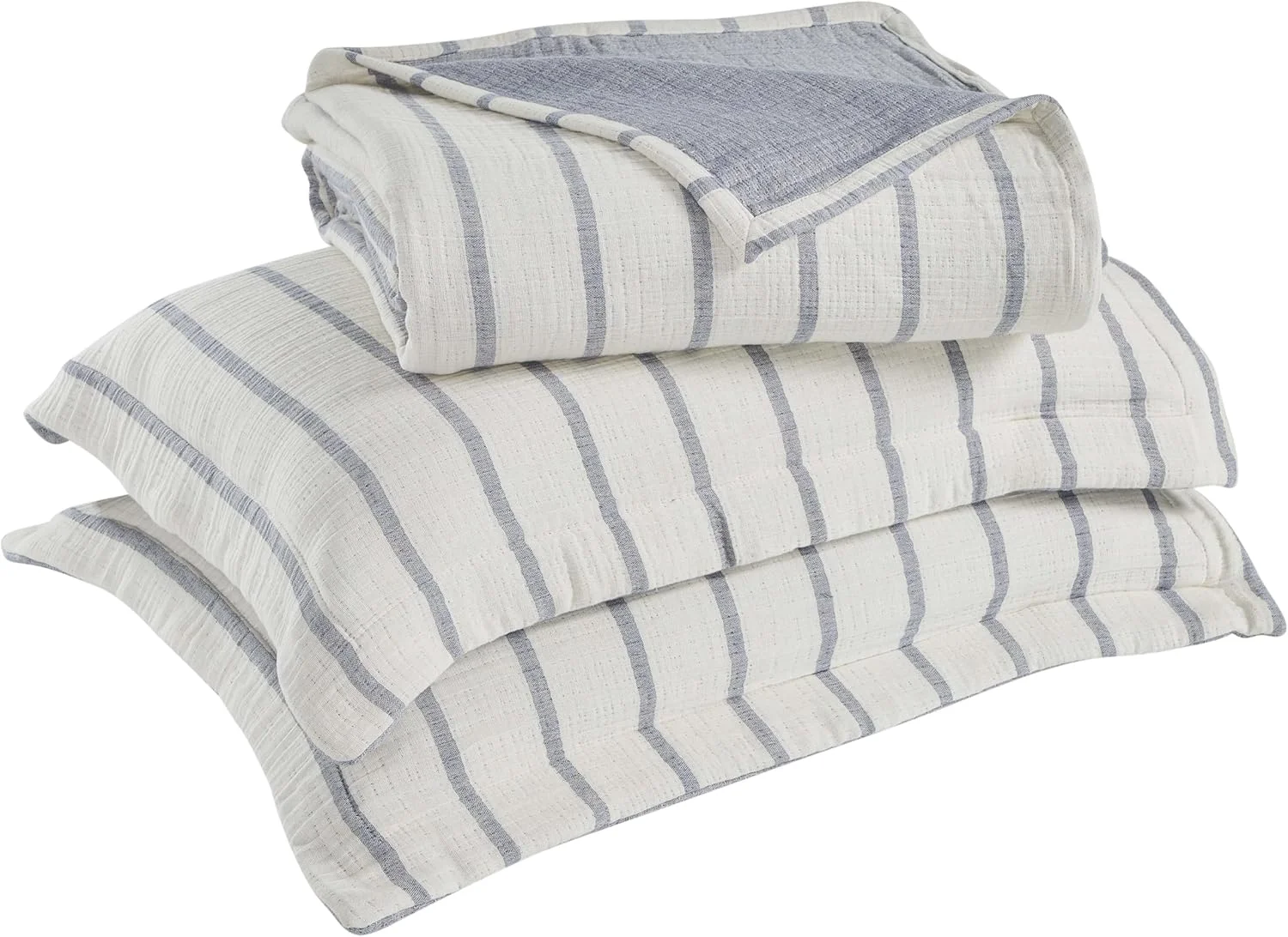 ست روتختی و روبالشتی سه تکه پنبه ای دو رو Superior، دکوراسیون منزل، روتختی تزئینی، 2 روبالشتی، وزن متوسط، روتختی ماتلاس، مجموعه والنسیا، کالیفرنیا کینگ، آبی