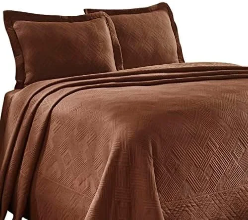 ست روتختی سه تکه پنبه ای با طرح هندسی برتر، دکور تخت خواب منزل، روتختی تزئینی، 2 روبالشتی، پتوی با وزن متوسط، روتختی ماتلاس، طراحی مدرن، سایز کامل، کاپوچینو