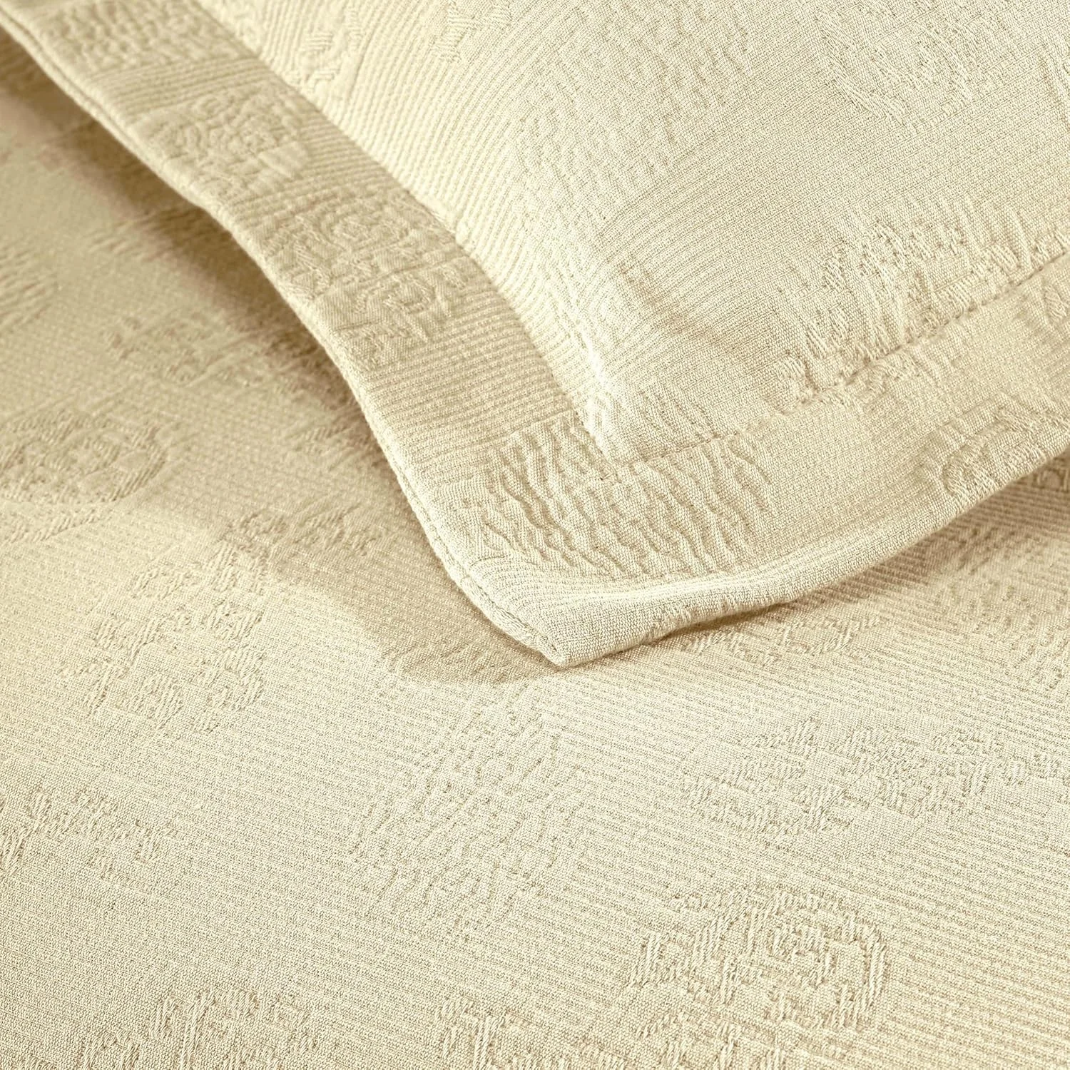 ست روتختی سه تکه پنبه ای طرح بته جقه سوپریور، دکور تخت خواب منزل، روتختی تزئینی، 2 روبالشی، پتوی با وزن متوسط، رو تختی ماتلاس، طرح گلدار قدیمی، سایز کوئین، عاجی