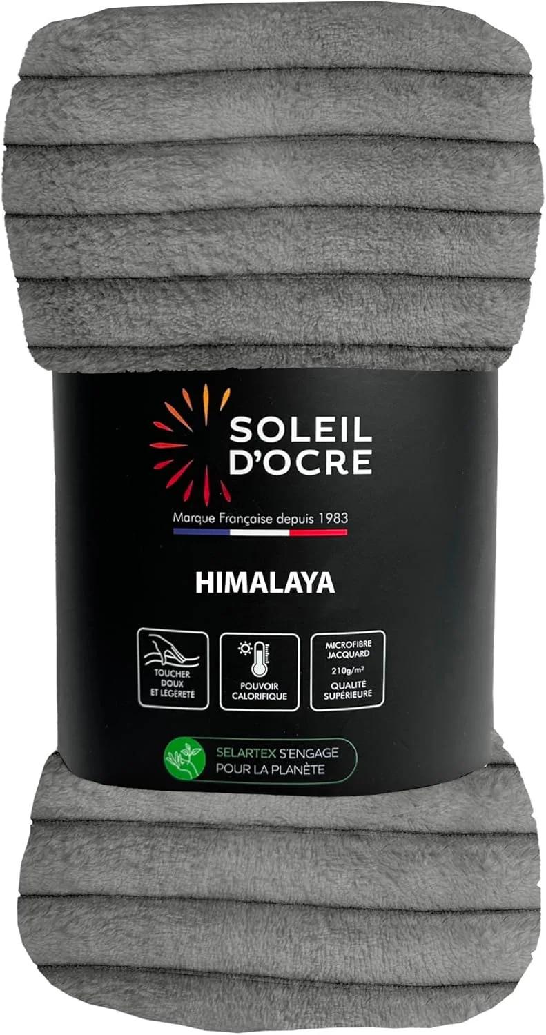 رو تختی فلانل و مخمل خاکستری هیمالیا Soleil d'ocre، ابعاد ۱۸۰x۲۲۰ سانتی متر