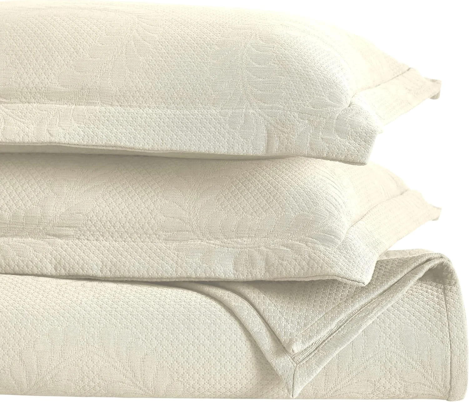 ست روتختی پنبه‌ای سه تکه Superior، دکور تخت خواب منزل، روتختی تزئینی، 2 روبالشتی، پتوی با وزن متوسط، رو تختی ماتلاس، لوازم ضروری تخت خواب، مجموعه Peploi، سایز کامل، عاجی