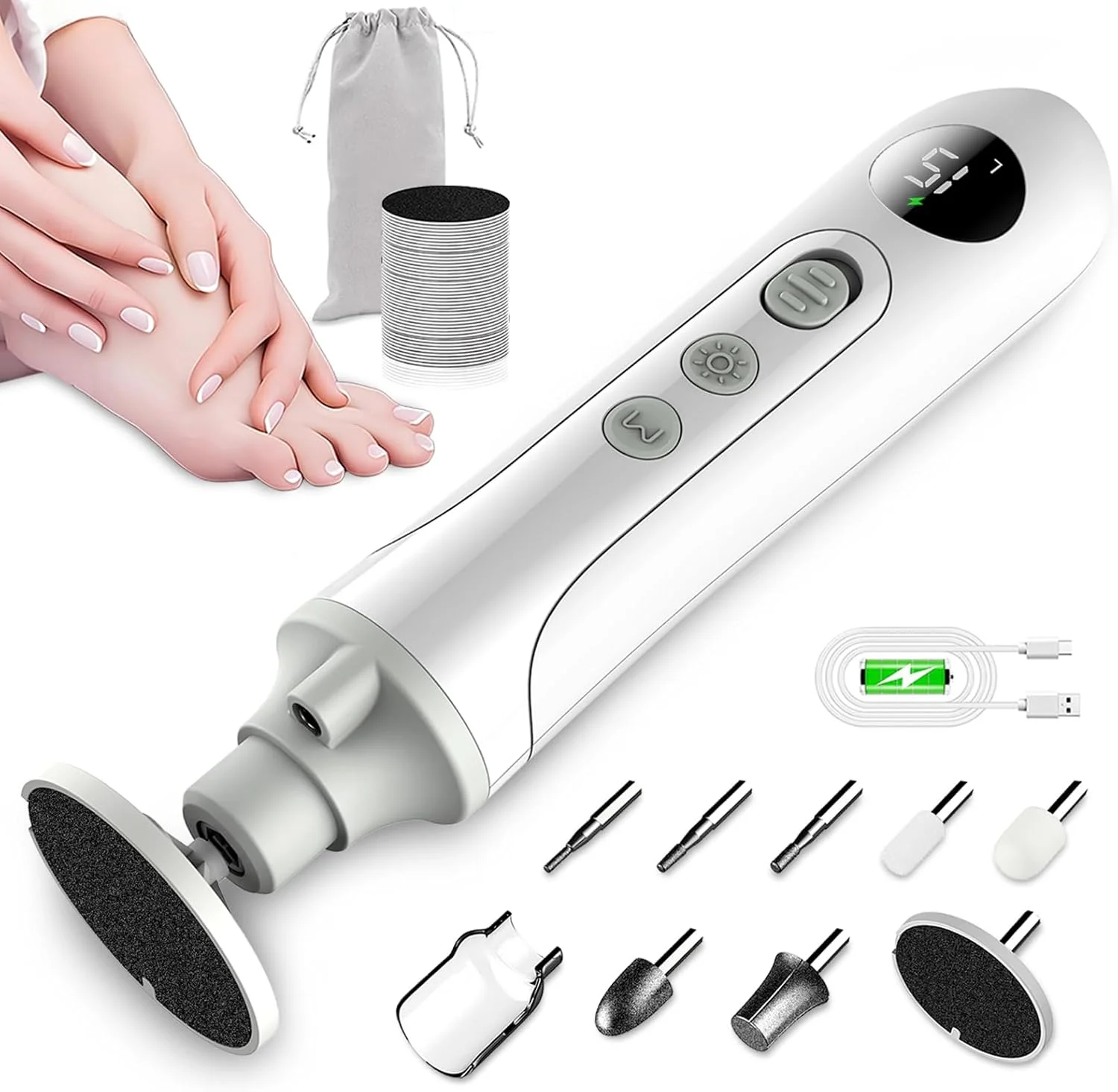 سوهان برقی پدیکور حرفه ای پا، اسکرابر بی سیم 15 سرعته پا با نمایشگر LED، ابزار پدیکور 6000 دور در دقیقه برای پاها، چراغ LED، کیت سوهان ناخن 8 در 1 برای پوست مرده و ناخن های ضخیم، مناسب برای استفاده در منزل و سالن سوهان برقی پدیکور حرفه ای پا، اسکرابر بی سیم 15 سرعته پا با نمایشگر LED، ابزار پدیکور 6000 دور در دقیقه برای پاها، چراغ LED، کیت سوهان ناخن 8 در 1 برای پوست مرده و ناخن های ضخیم، مناسب برای استفاده در منزل و سالن